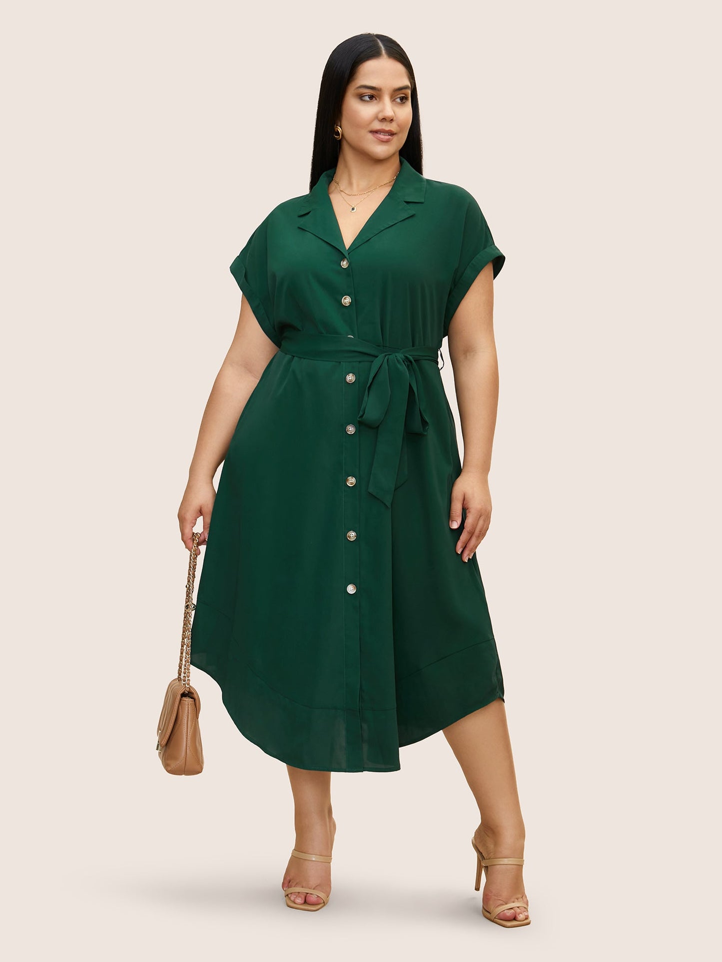 Suit Collar Button Detail Batwing Sleeve Dress