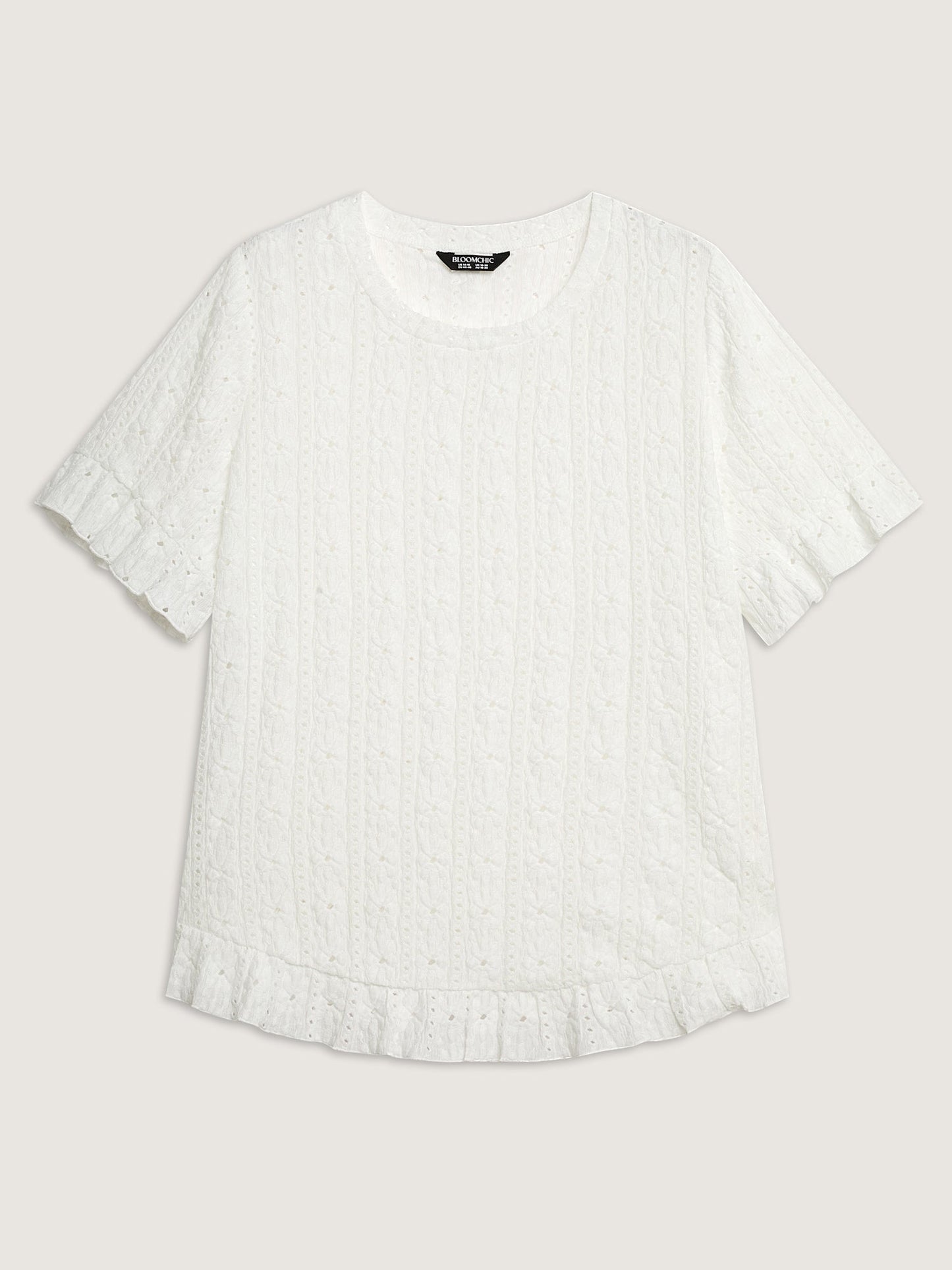 Floral Eyelet Trim Ruffled Hem Top