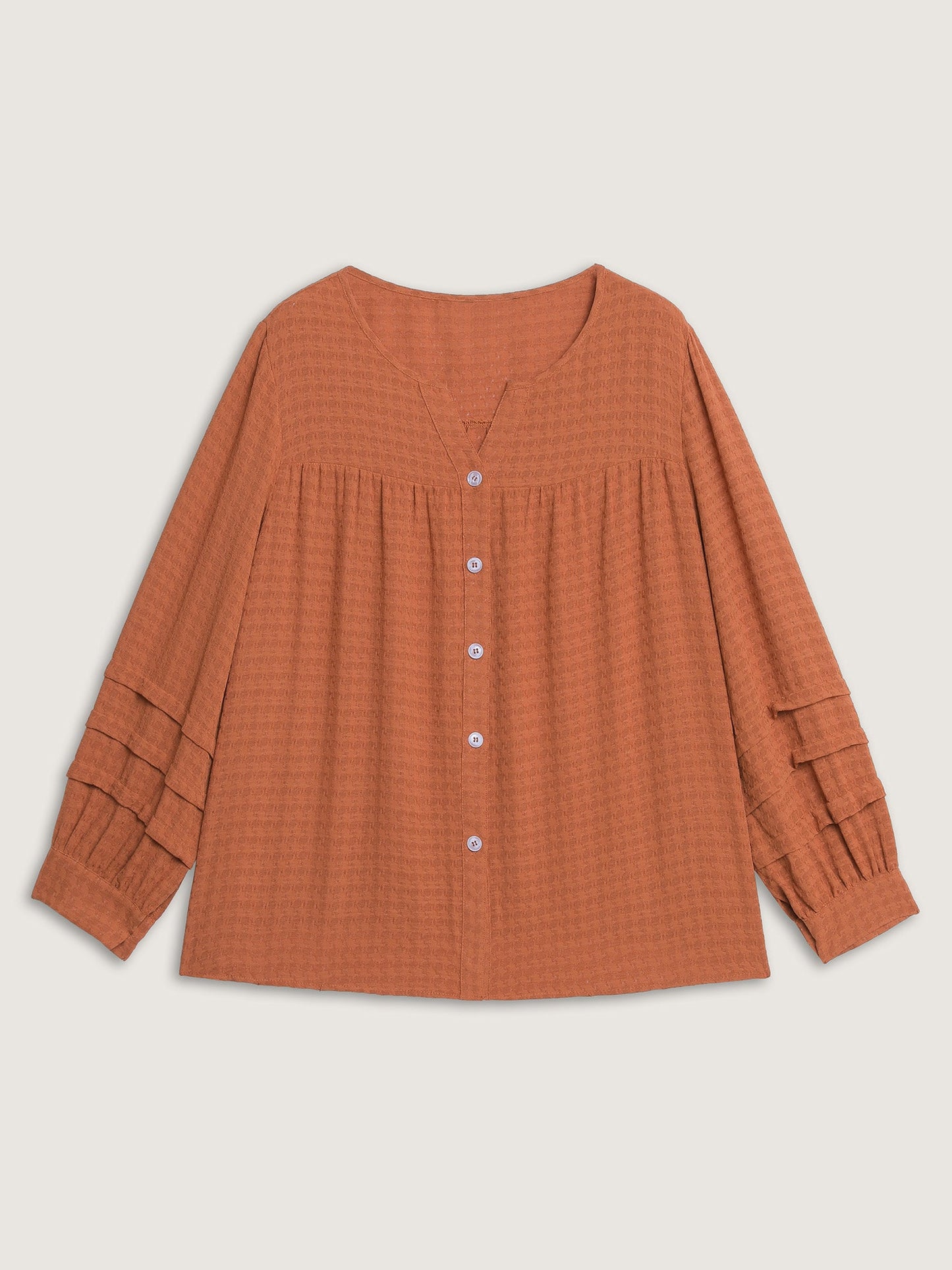 Textured Button Detail Pleated Button-Down Shirt