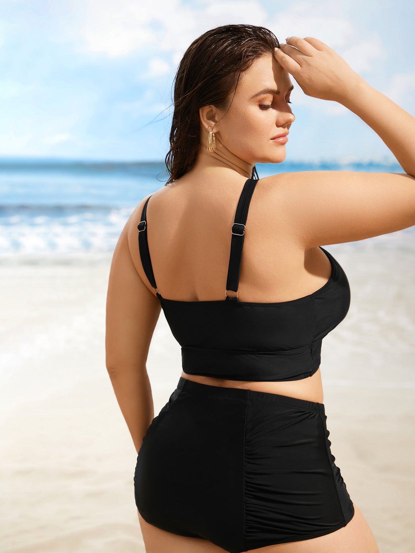 Asymmetrical Neck Cut Out Gathered Swim Top