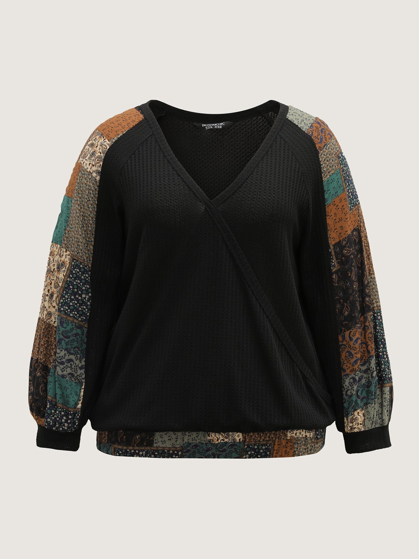 Textured Lace Trim Contrast Sleeve Sweatshirt