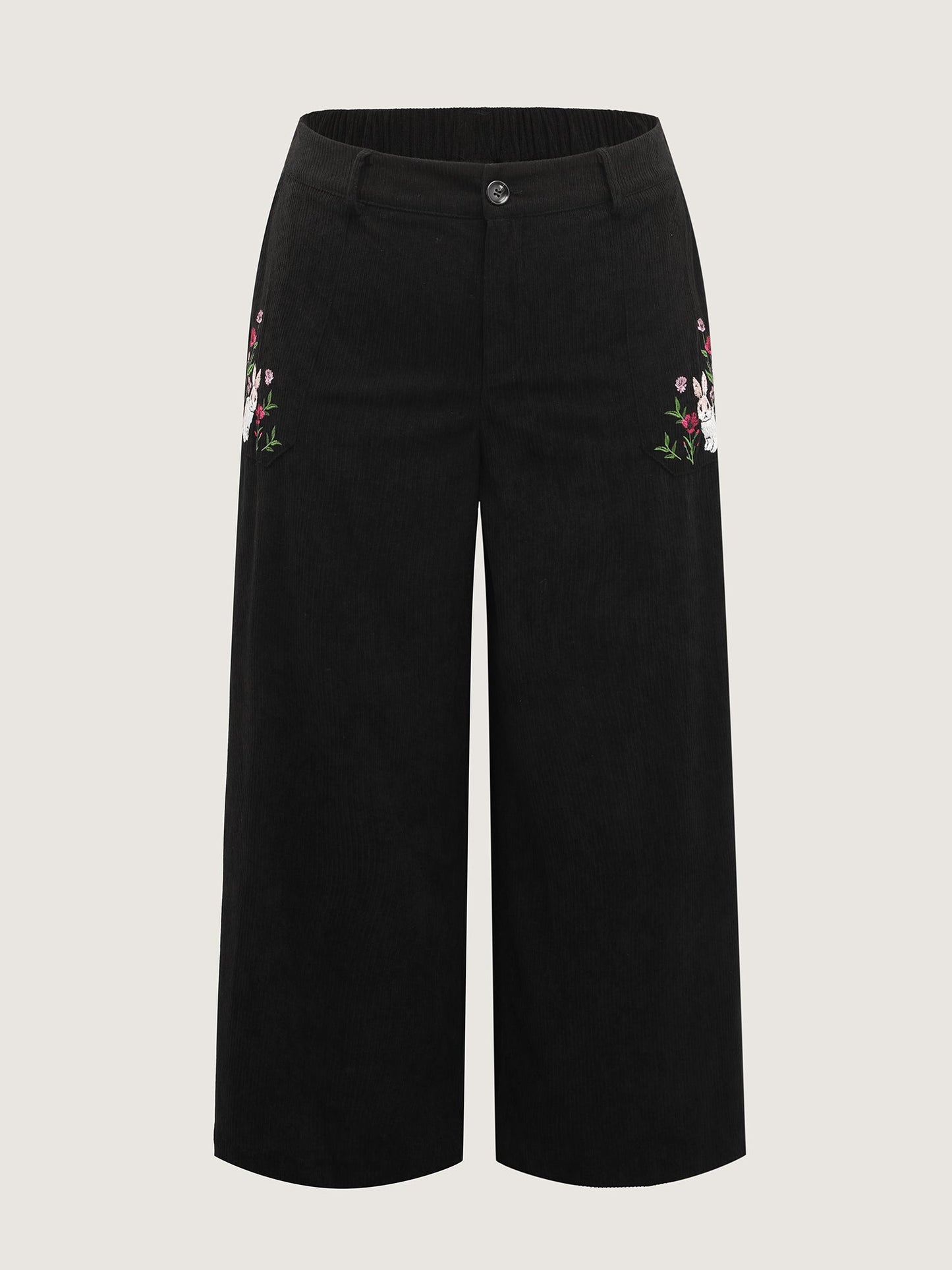 Floral Embroidery Wide-Leg Pants