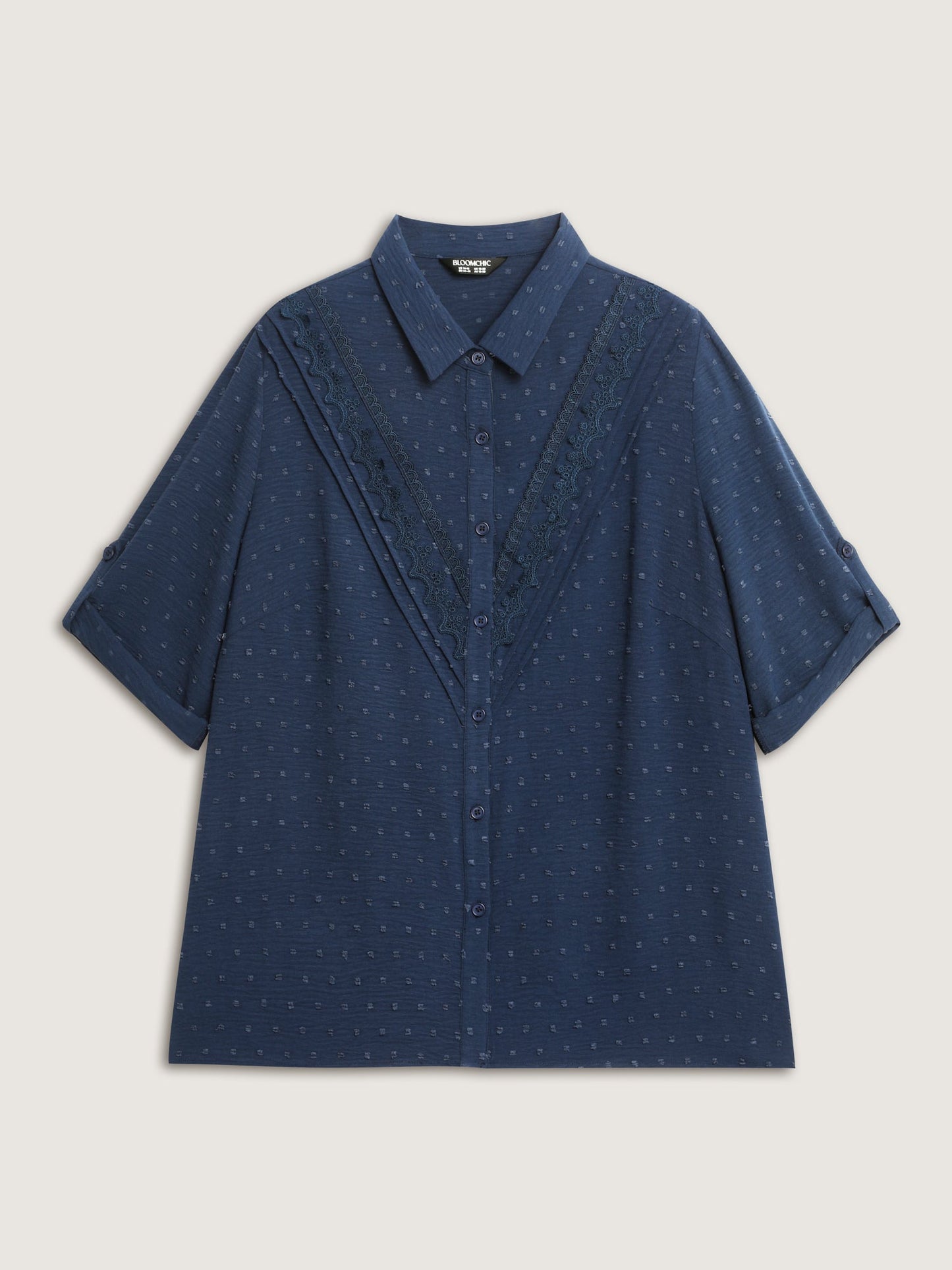 Textured Lace Trim Button-Down Shirt