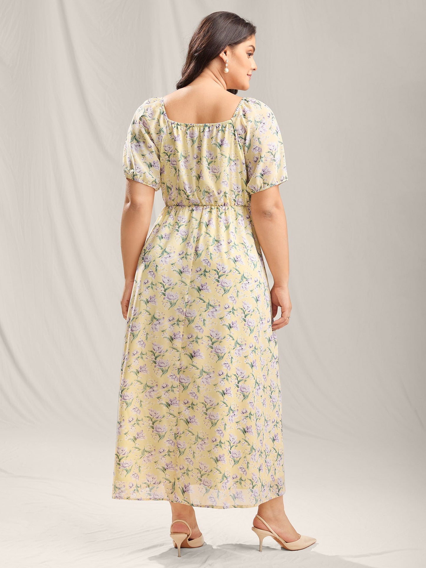 Vine Flower Sweetheart Neck Slit Maxi Dress