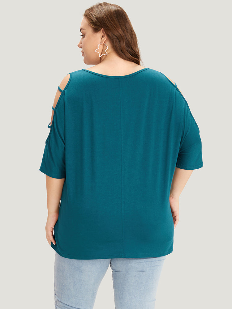 Solid Cut Out Round Neck Dolman Sleeve T-shirt