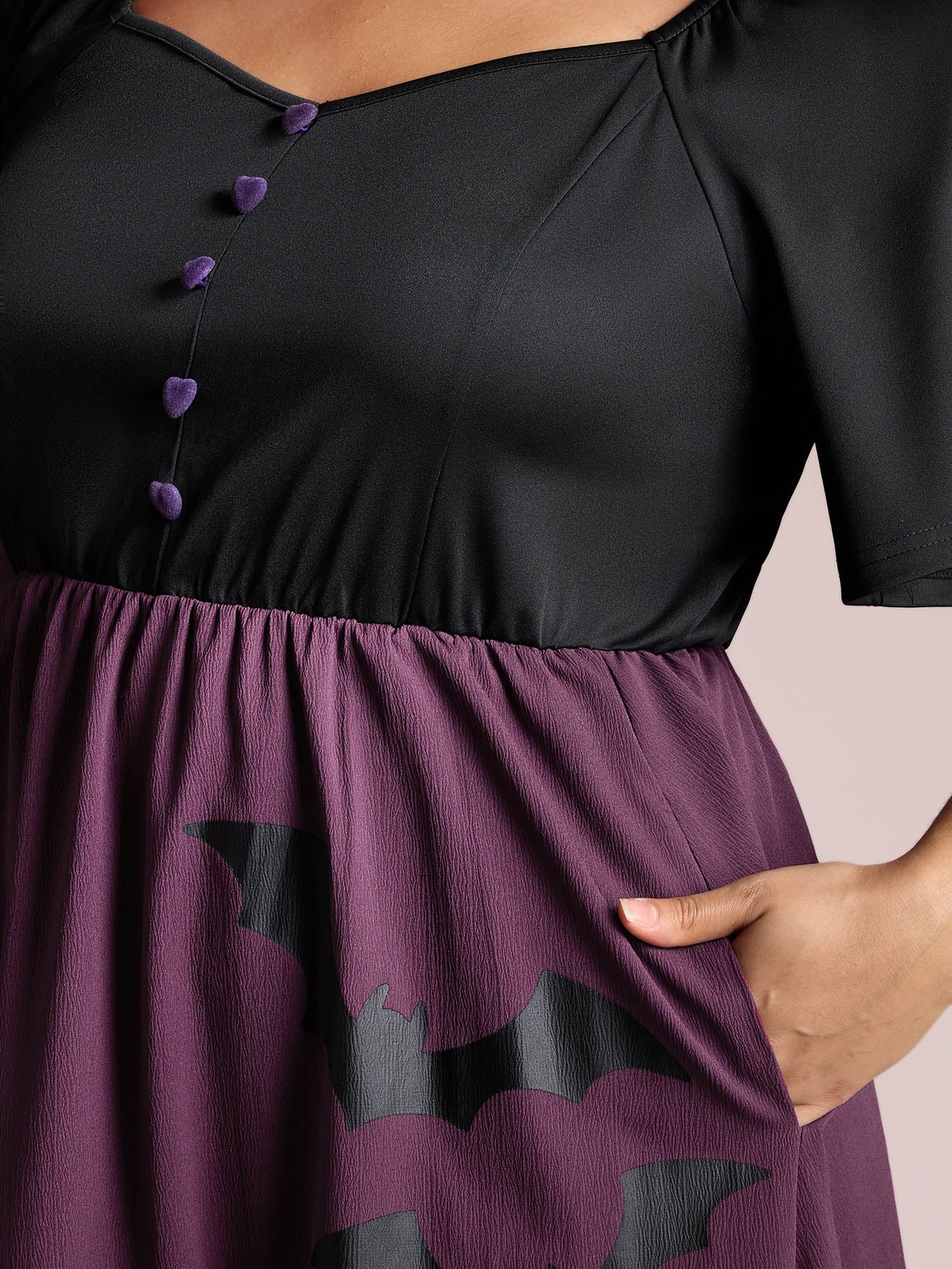 Wicked Halloween Print Contrast Button Midi Dress