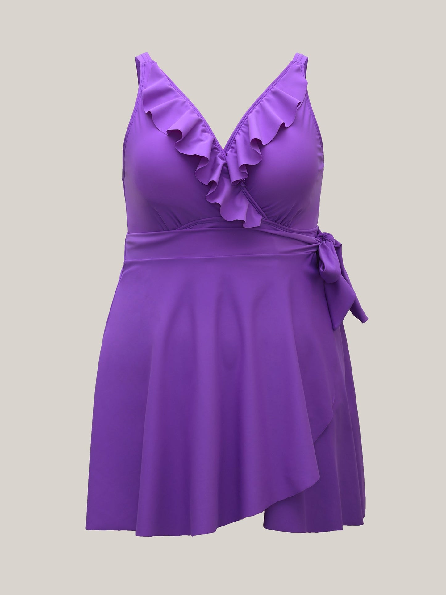 Ruffled Edge Waist-Tie Flared Swim Dress