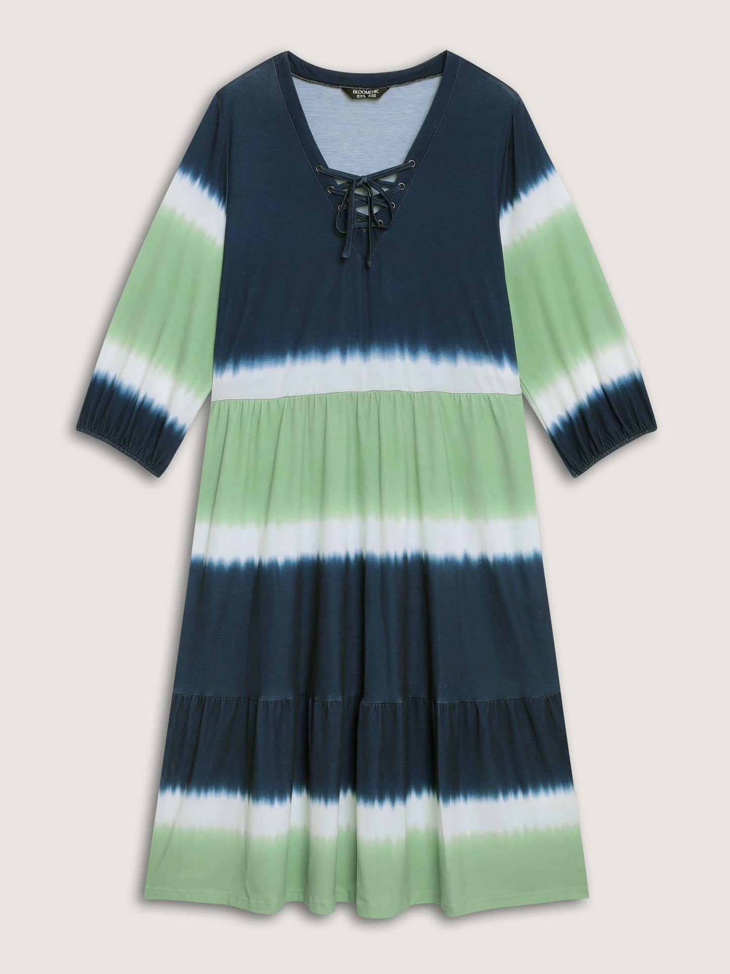 Cross-Tie Neckline Color Gradient Midi Dress