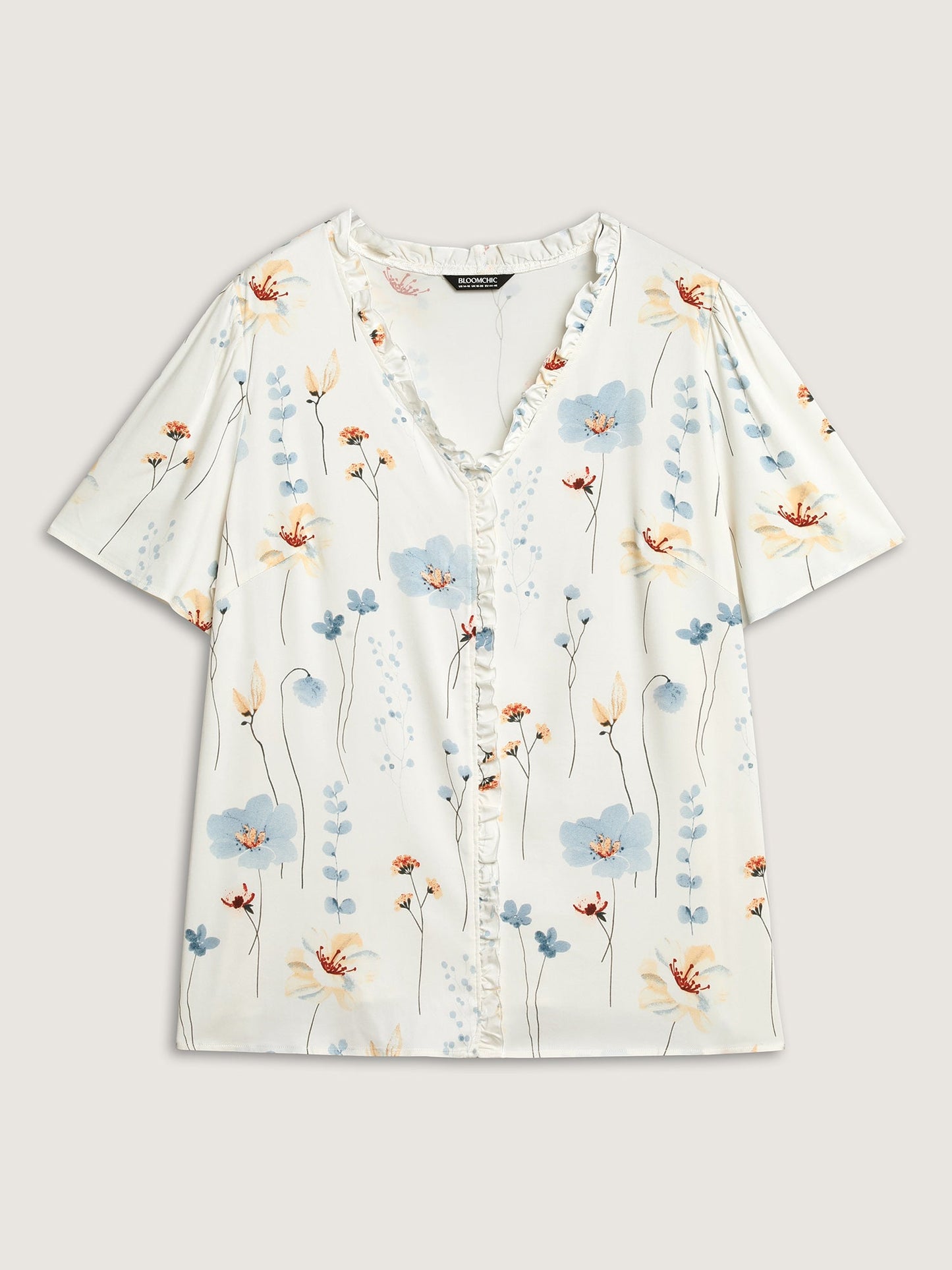 Floral Print Ruffled Placket Blouse