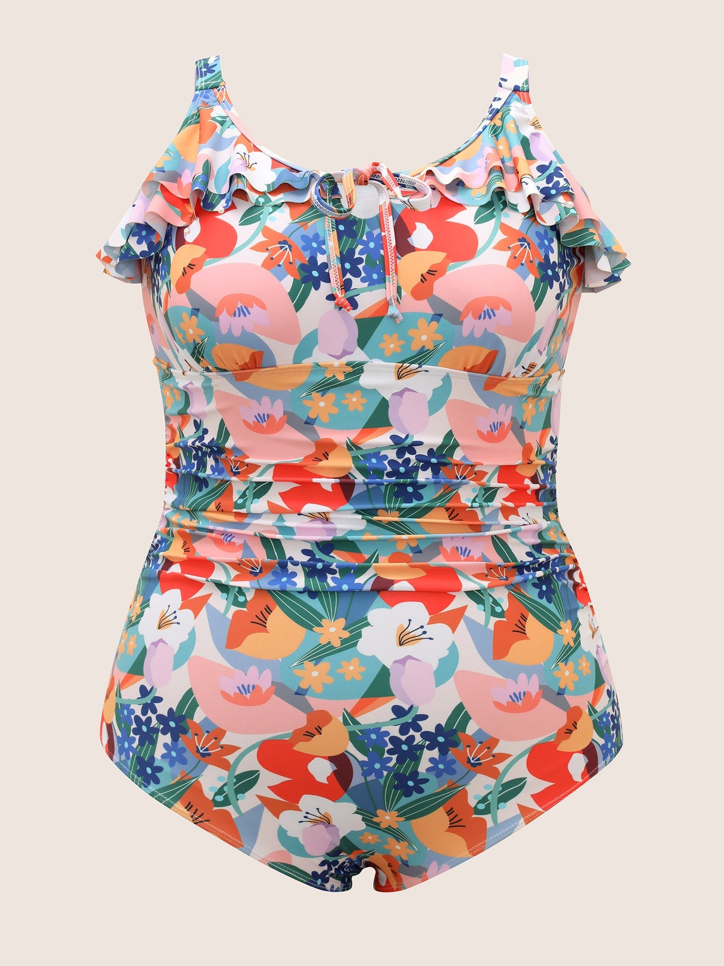 Floral Tie Knot Ruffle Trim One Piece Swimsuit