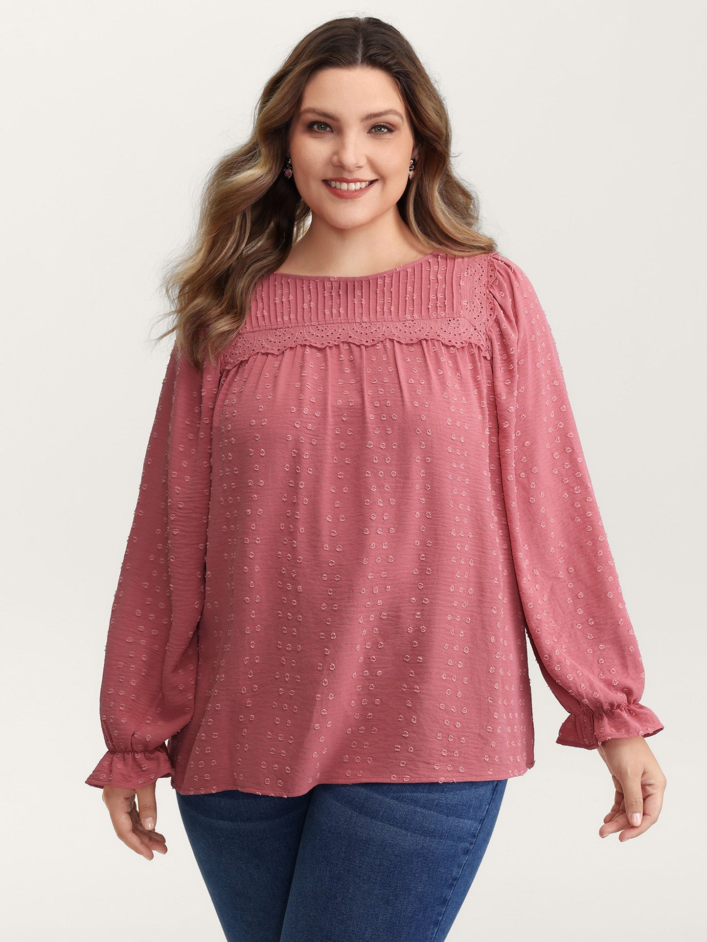 Lace Trim Pleated Textured Blouse