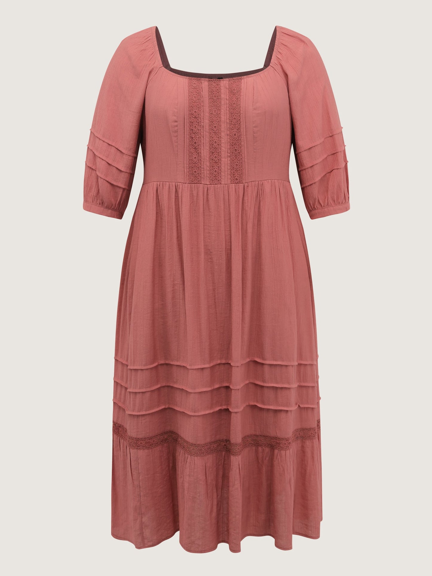 Shirred Back Square Neck Pleated Maxi Dress