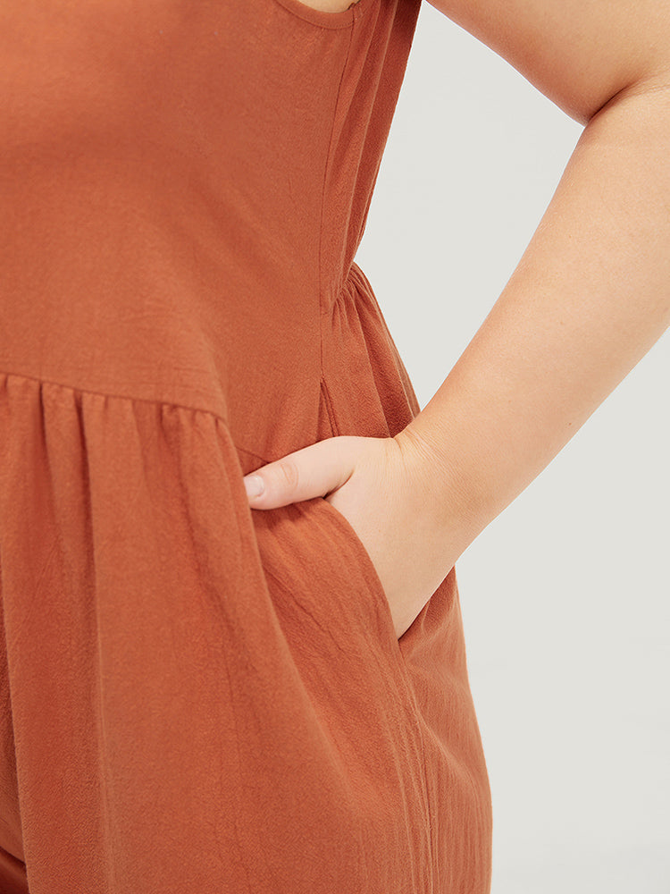 Plain Pocket Zipper Patchwork Tank Jumpsuit