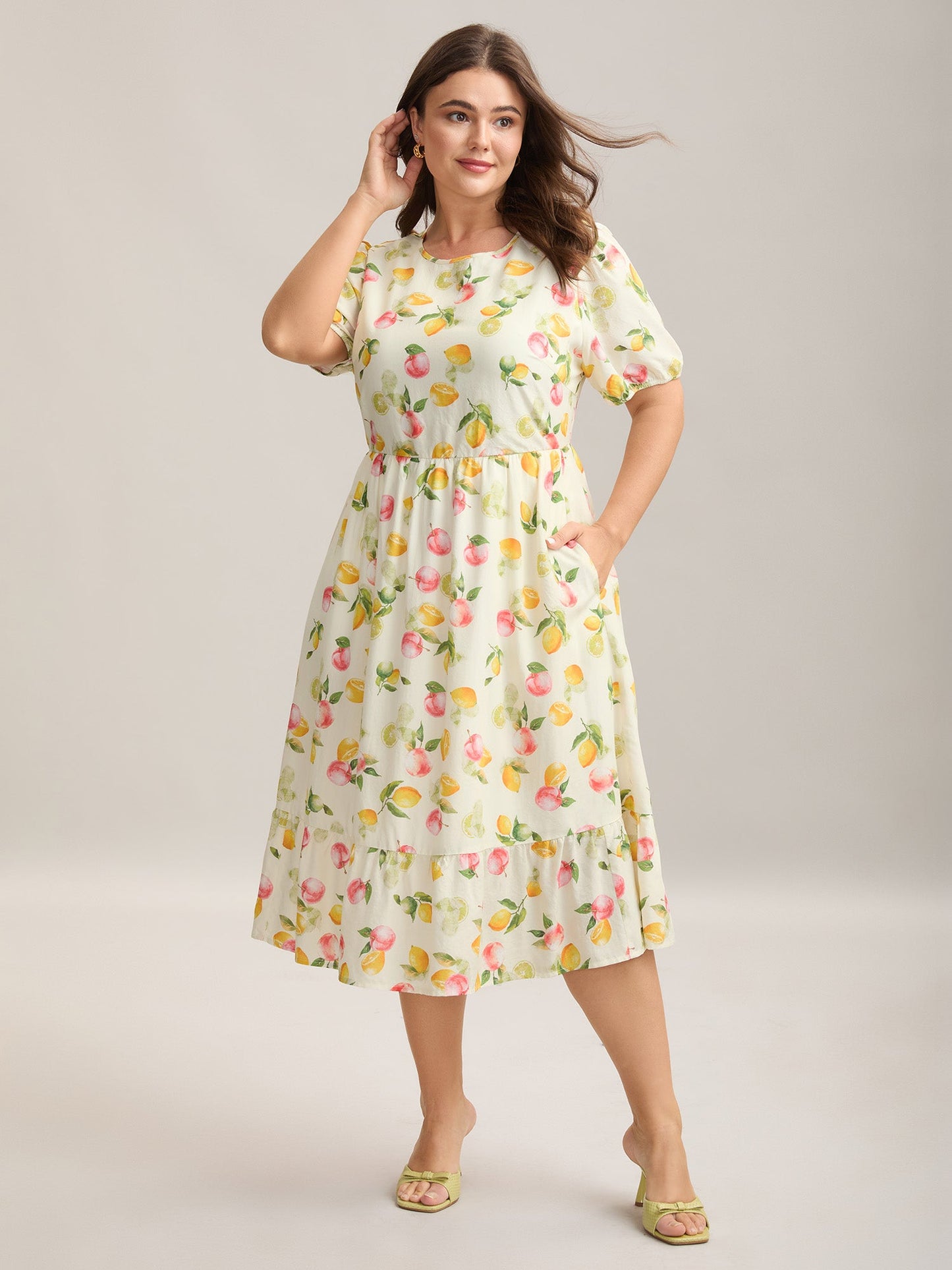 Fruity Fun Print Cut-Out Midi Dress