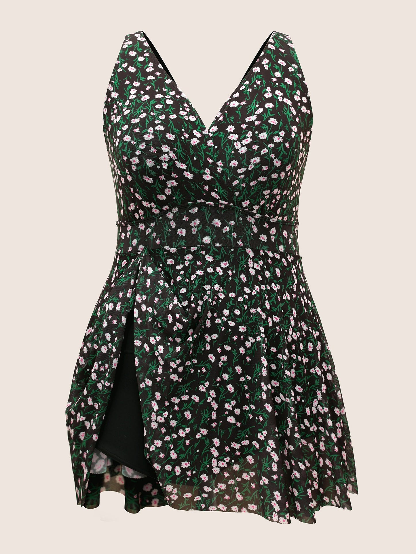 Ditsy Floral See Through Gathered Swim Dress