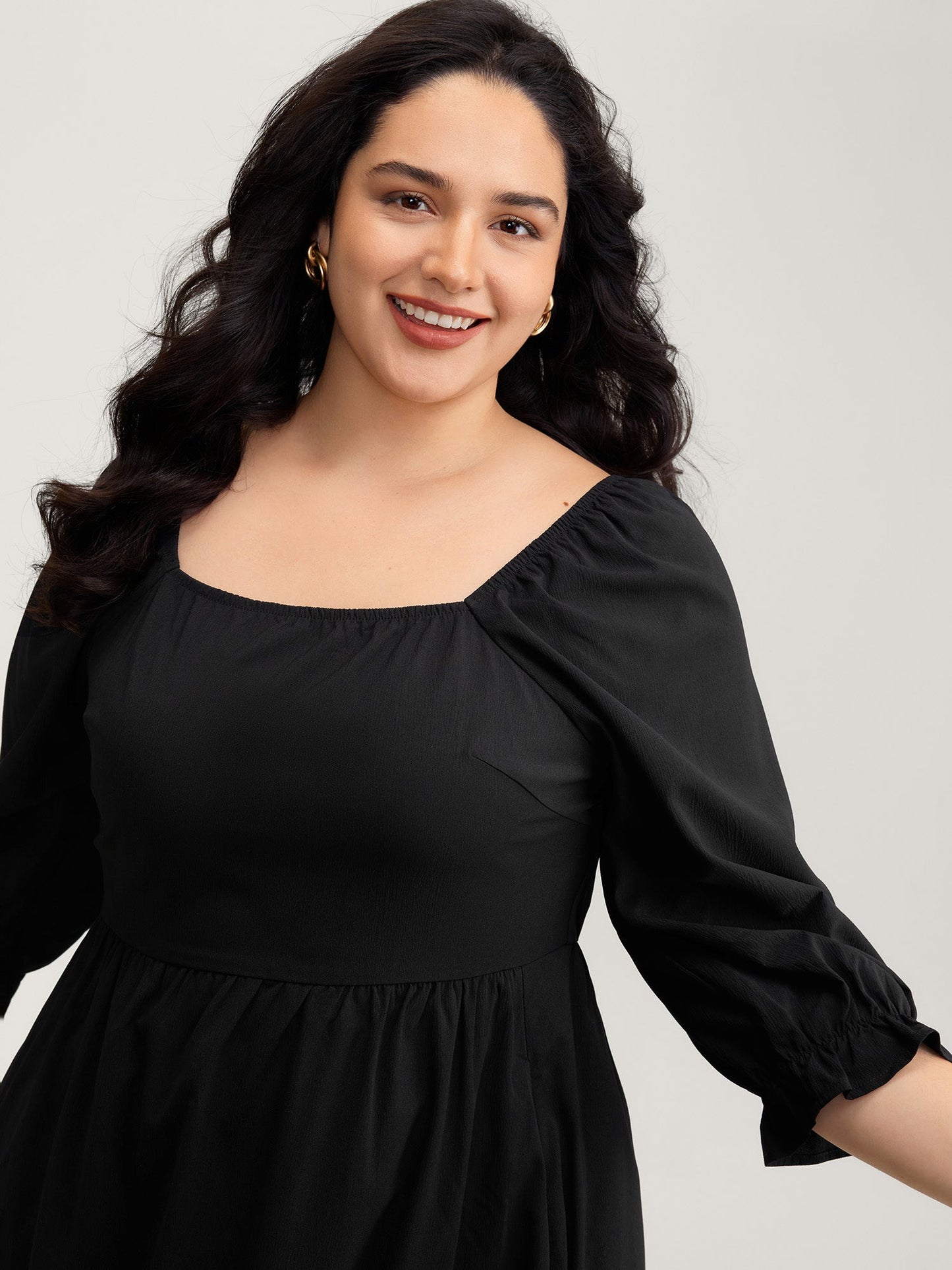 Floral Embroidery Puff Sleeve Midi Dress