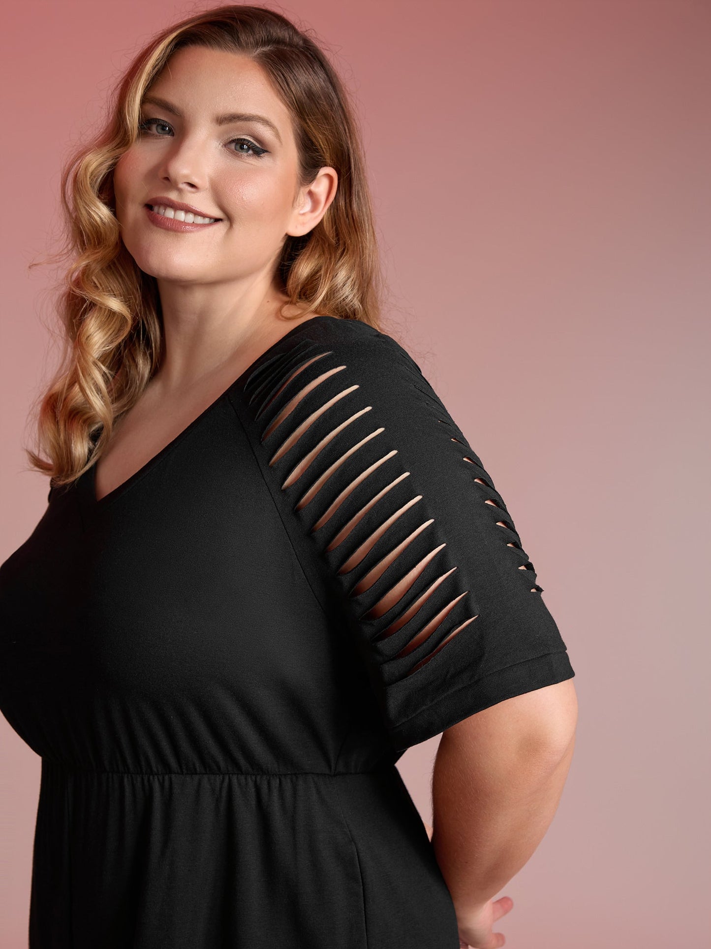 Laser Cut-Out Stretchy Sheer Jumpsuit
