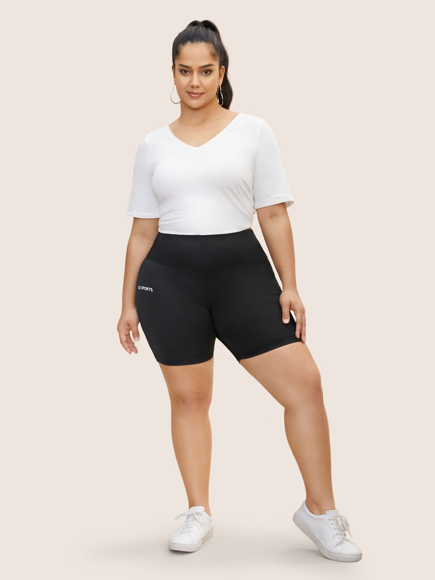 Letter Print Wideband Waist High Rise Pants