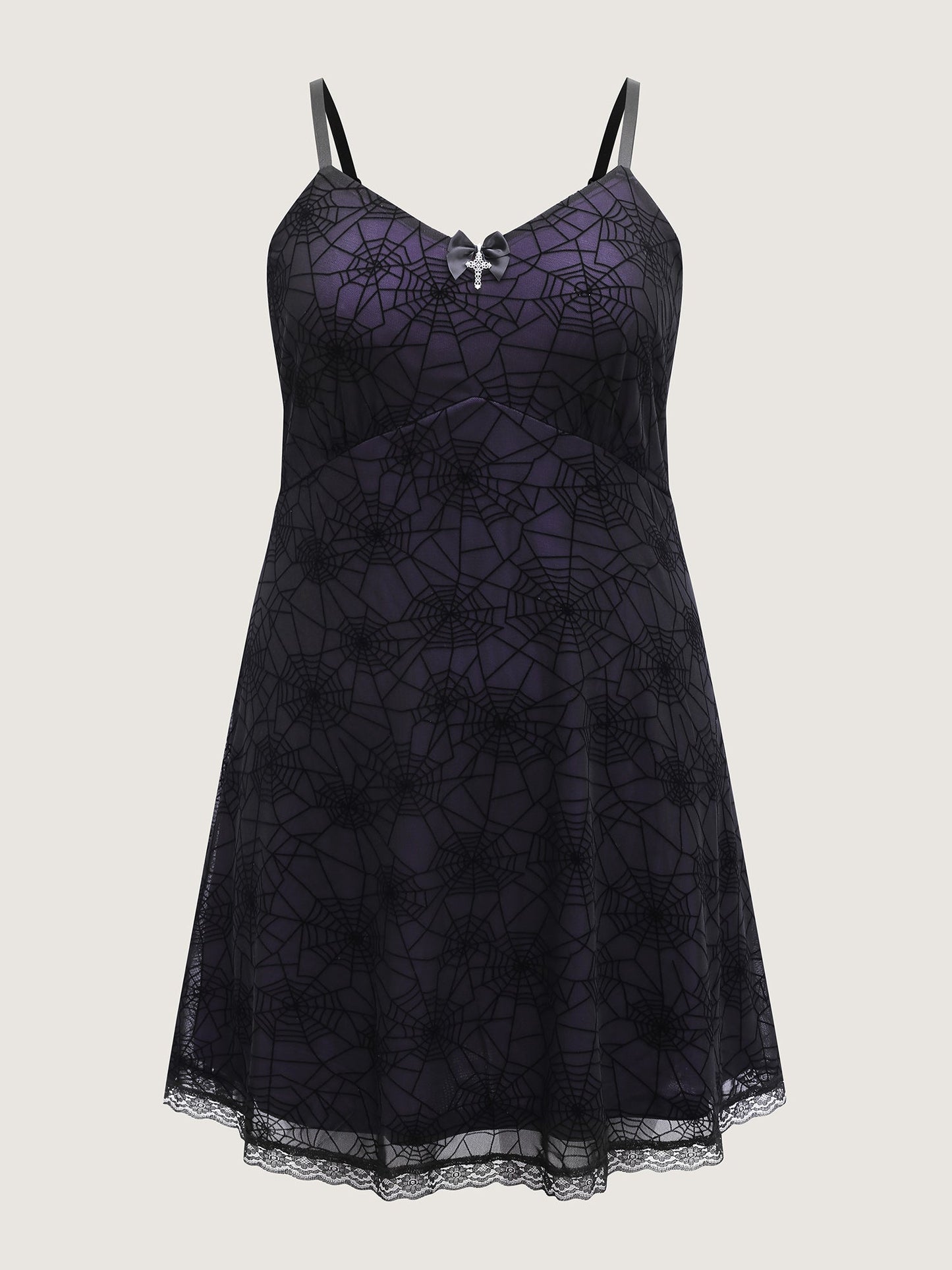 Elastic Flocked Mesh Spiderweb Sleep Dress