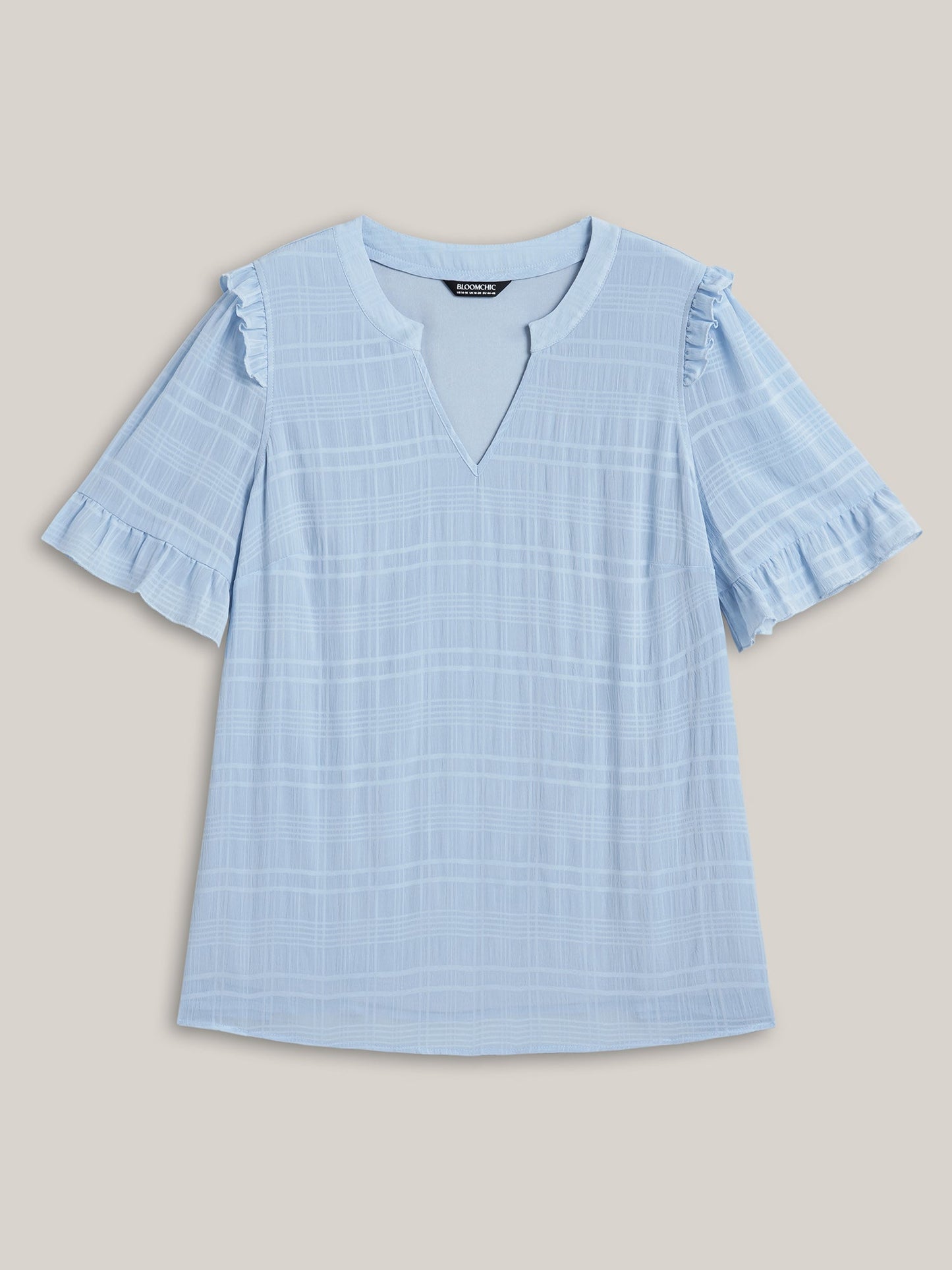 Checked Texture Jacquard Notched Collar Blouse