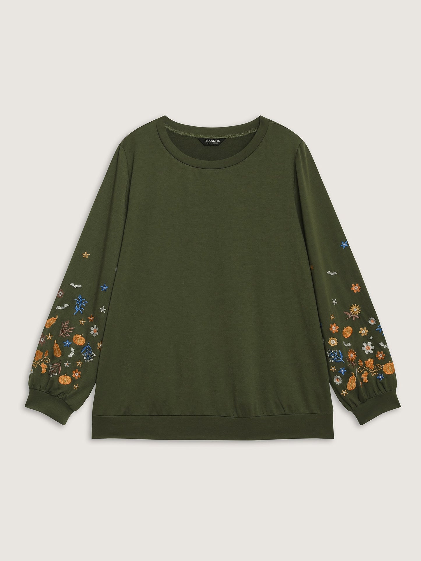 Floral Embroidery Textured Solid Sweatshirt