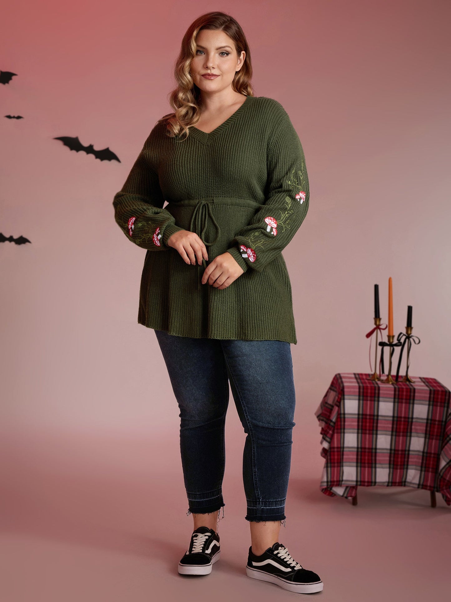 Mushroom Halloween Embroidery A-Line Pullover