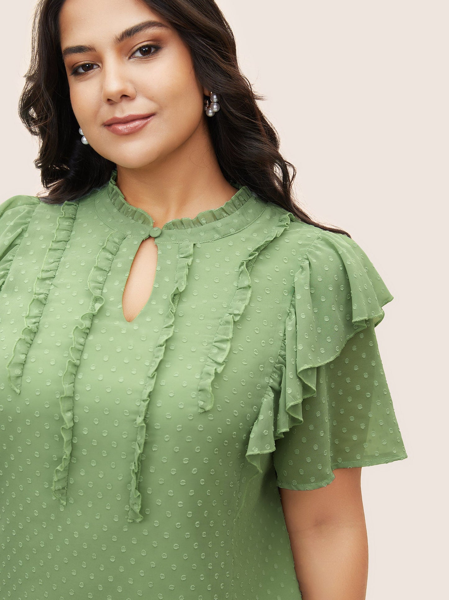 Texture Frill Trim Ruffle Sleeve Blouse
