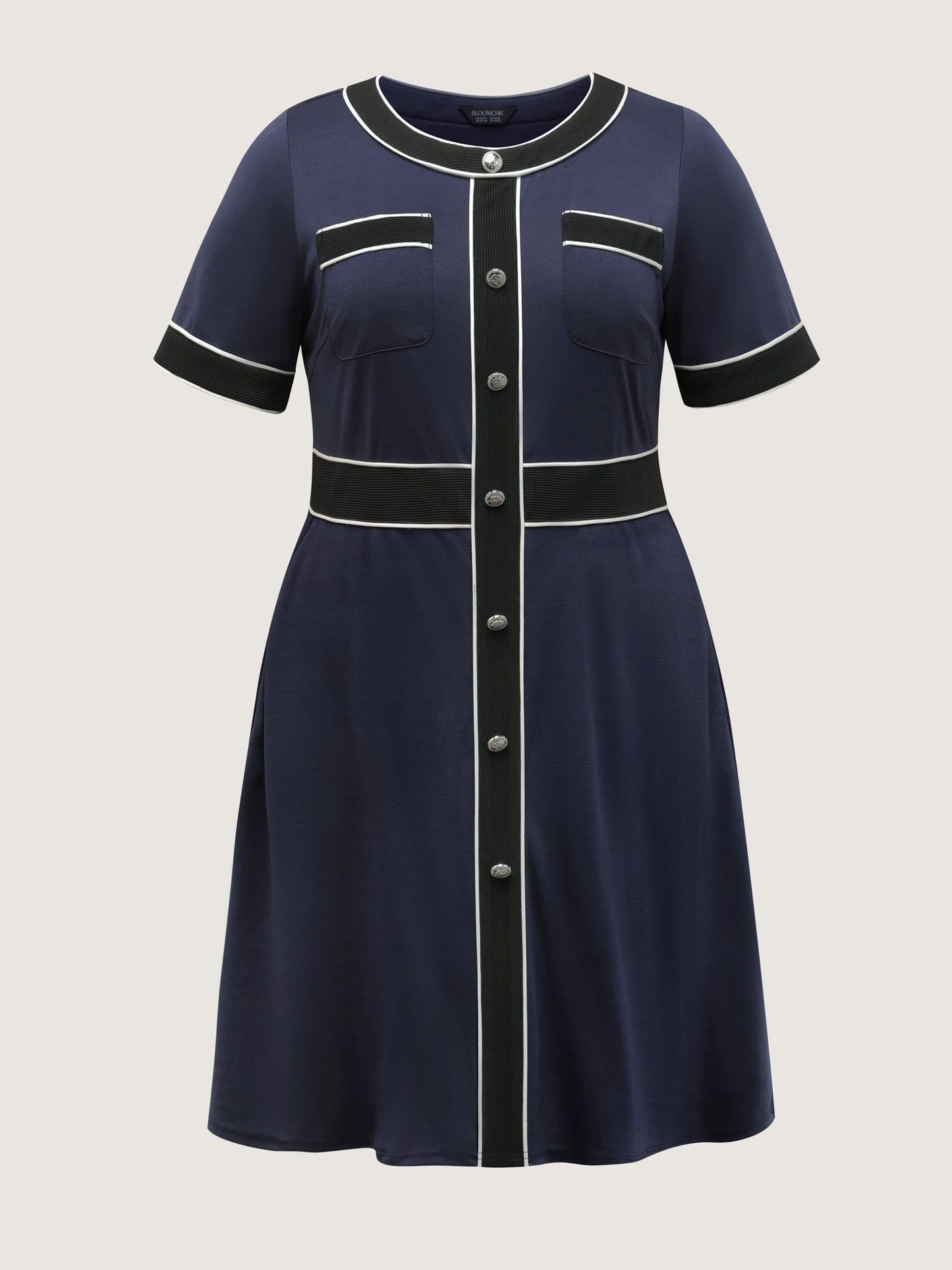 Textured Color Contrast Stretchy Midi Dress