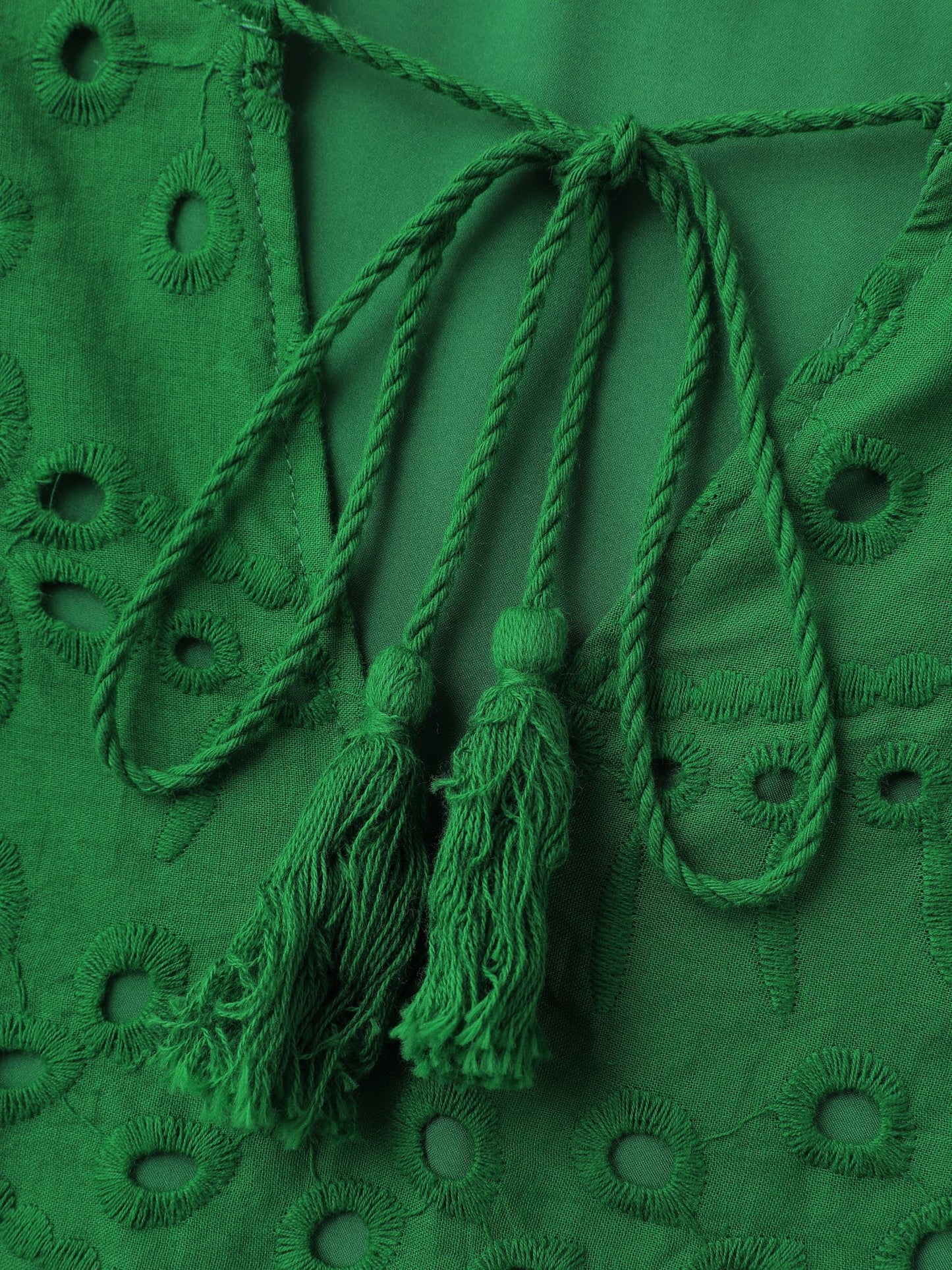 Eyelet Embroidery Shirred Cuffs Midi Dress