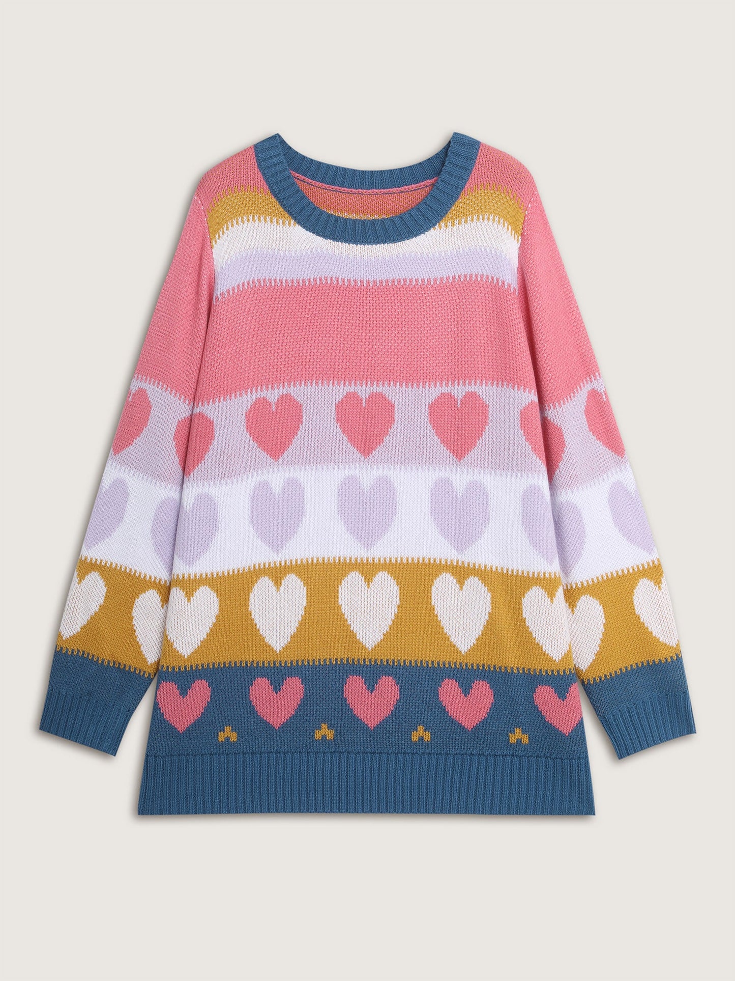 Colorful Hearts Jacquard Pattern Pullover