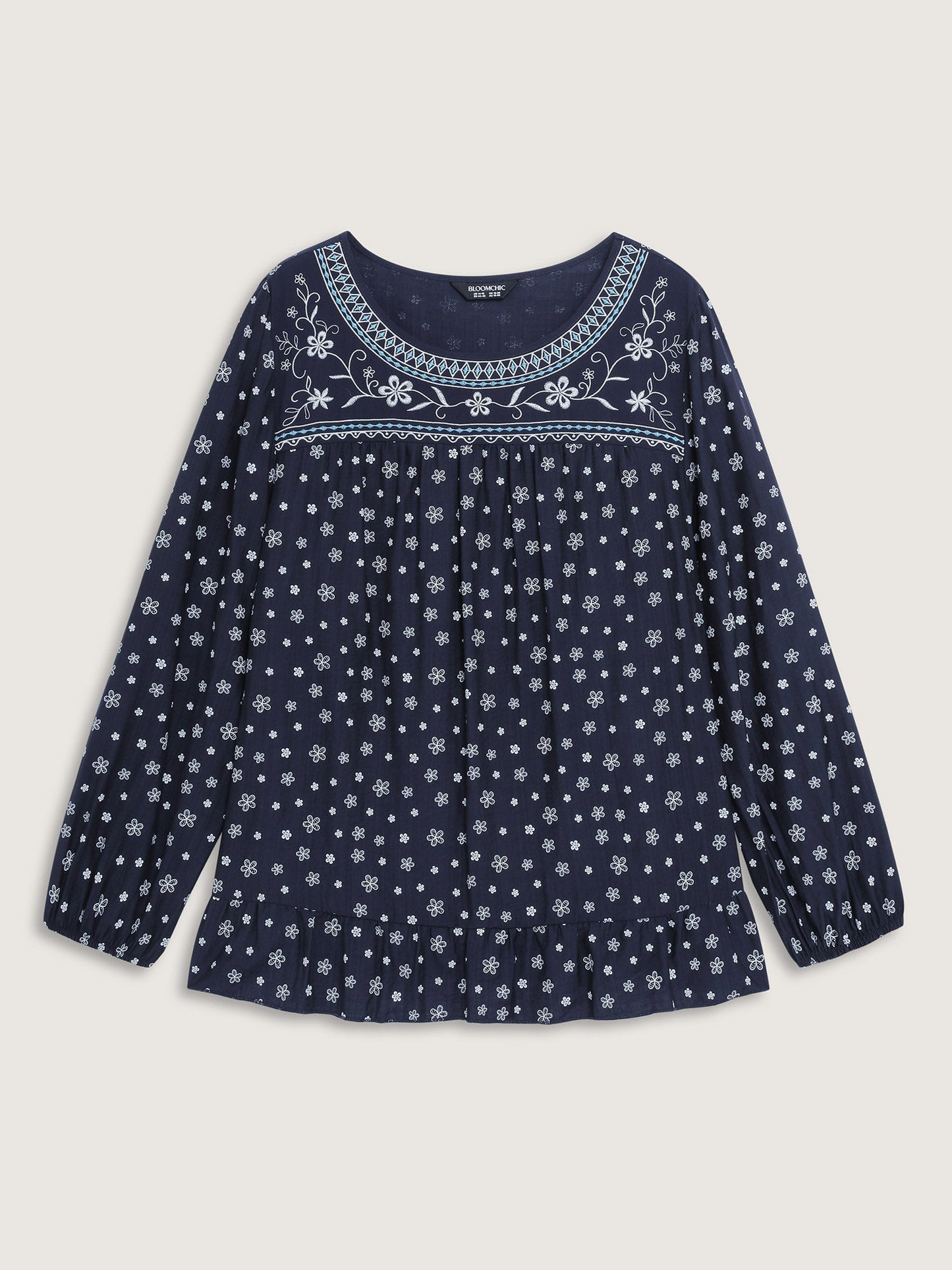 Supersoft Embroidered Ruffled Hem Blouse