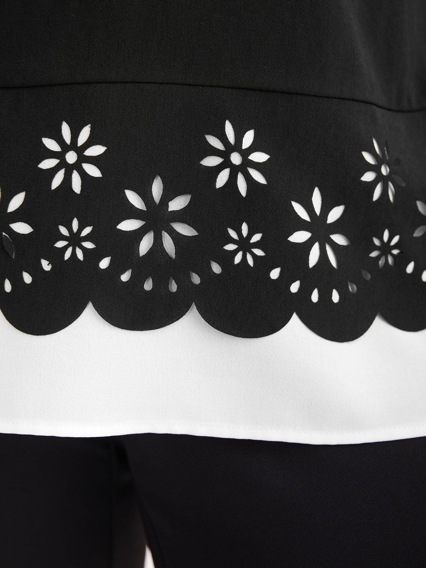 Laser Cut Patchwork Round Neck Blouse