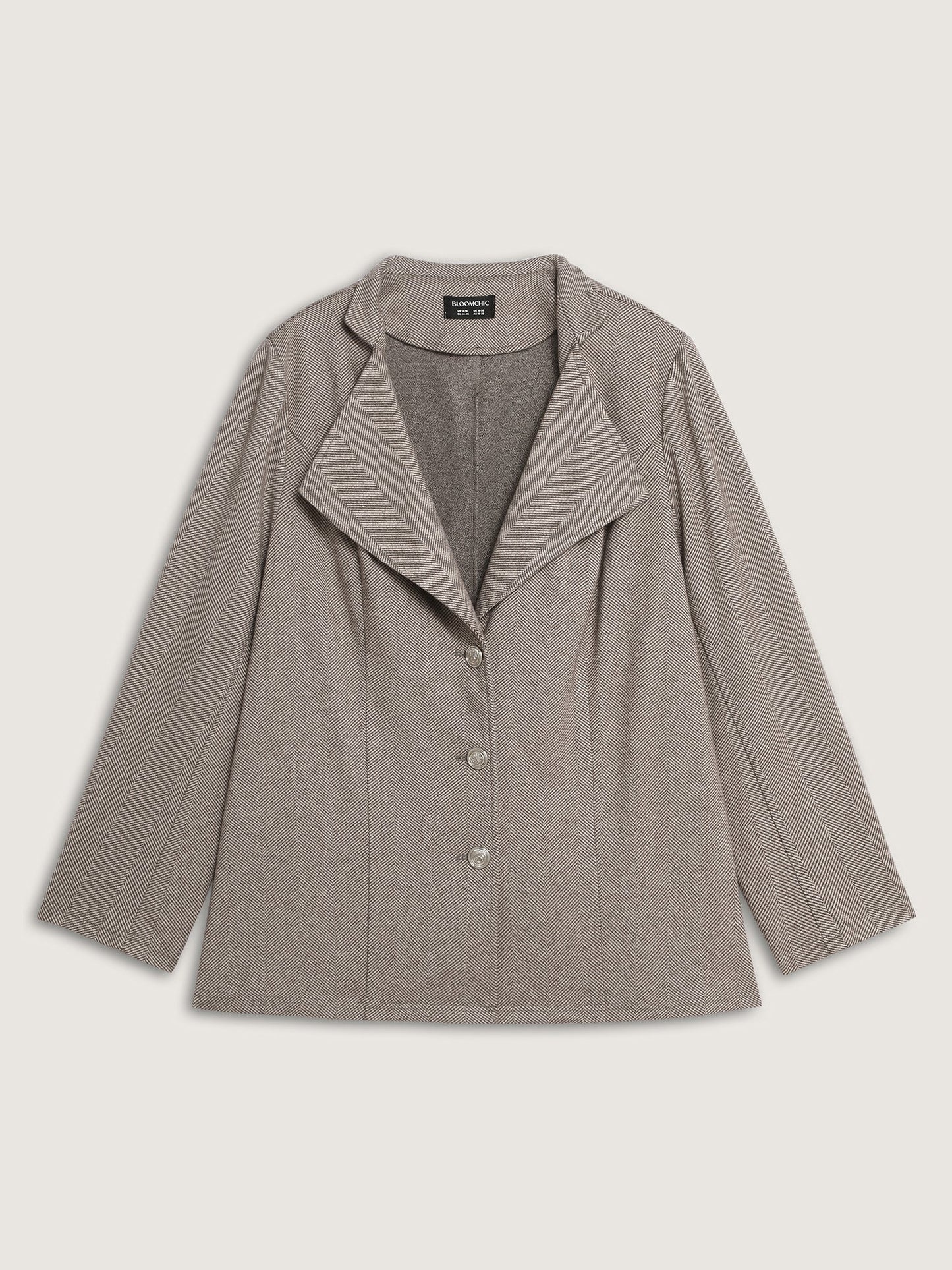 Herringbone Pattern Cinched-Waist Jacket