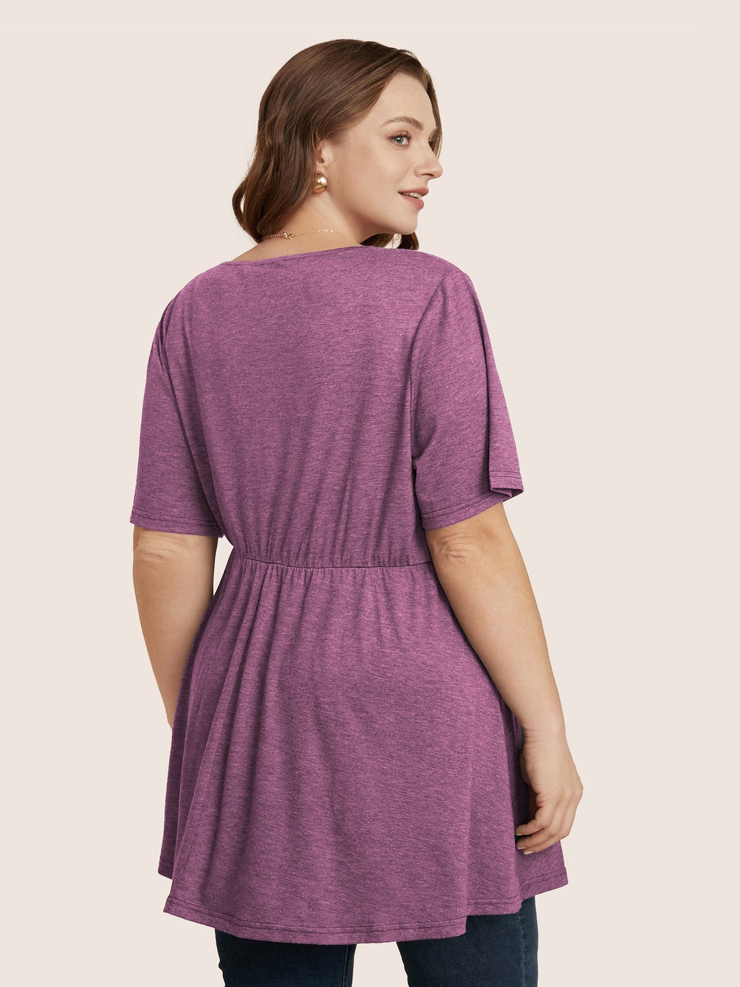 Plain Surplice Neck Tie Side Asymmetrical Hem T-shirt