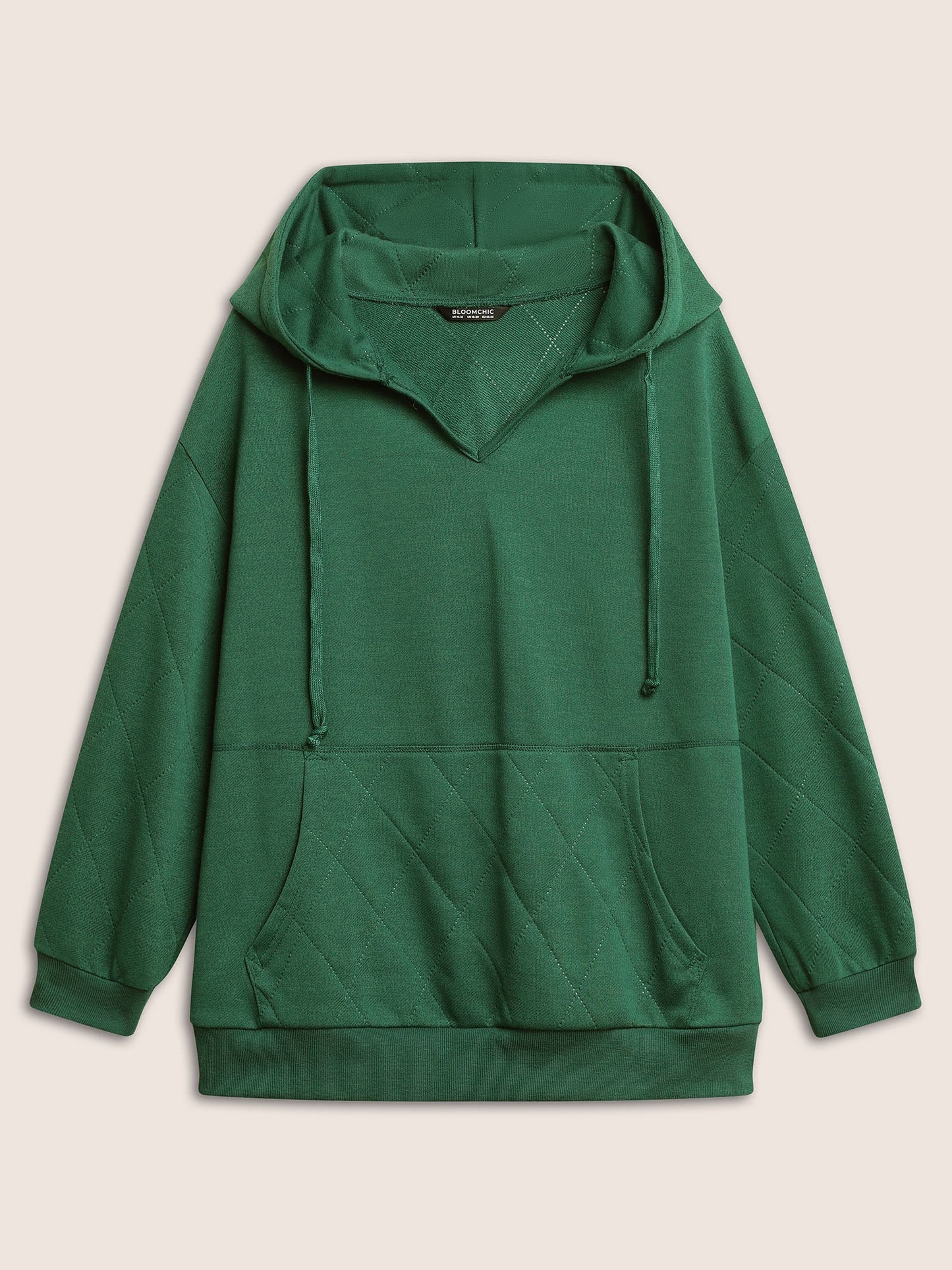 Solid Quilted Kangaroo Pocket Hooded Sweatshirt