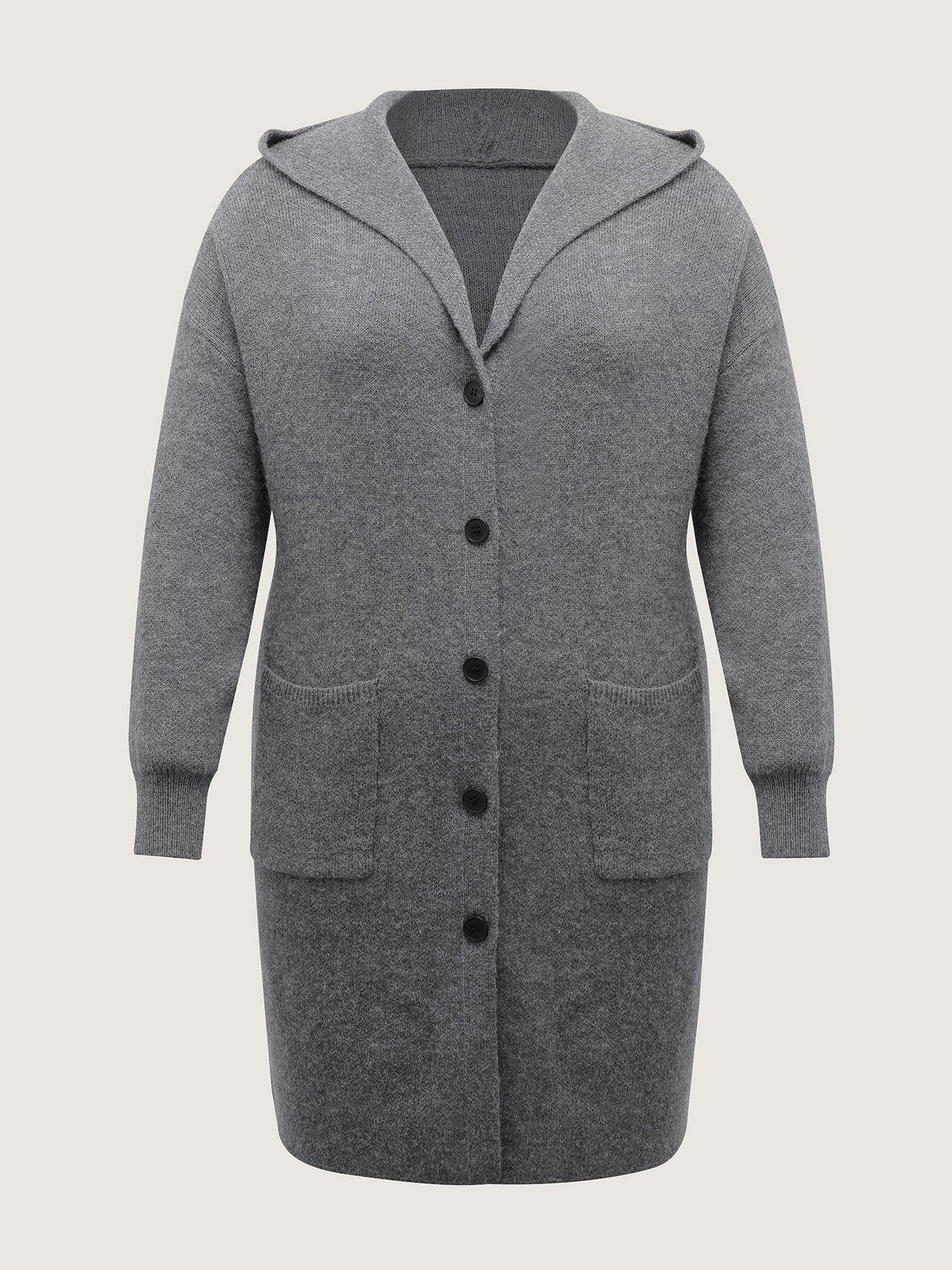 Hooded Button Slit Pockets Knit Cardigan