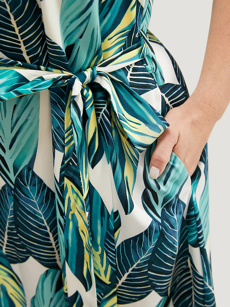 Tropical Print Pocket Belted Tank Dress