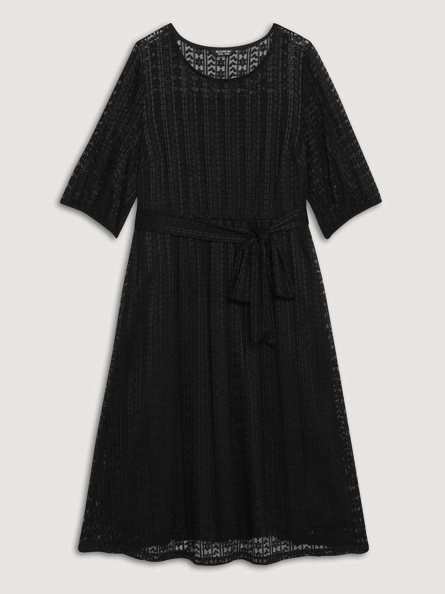 Lace Trim Sheer Stretchy Waist Midi Dress