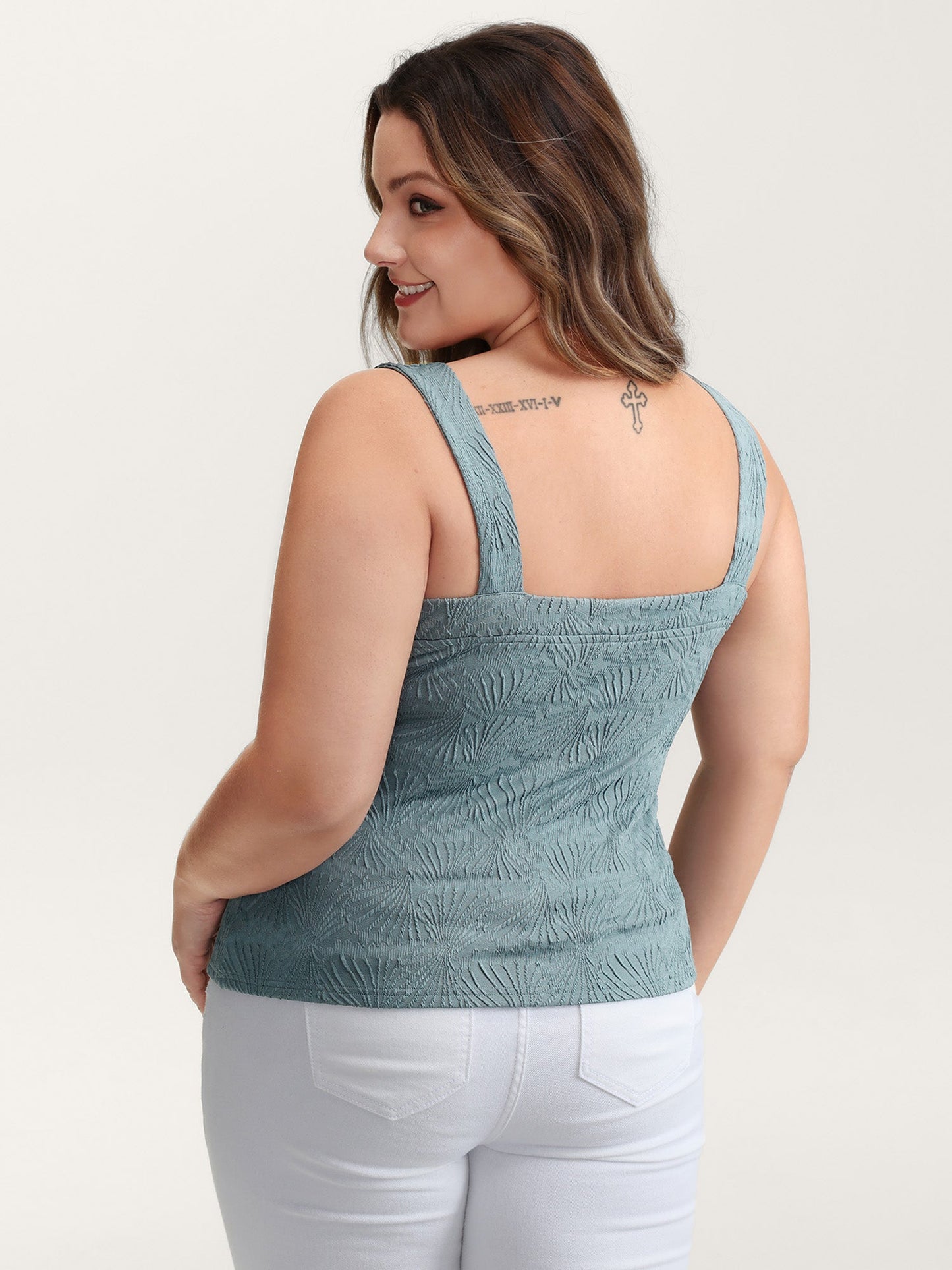 Stretchy Knit Wide Straps Fitted Tank Top