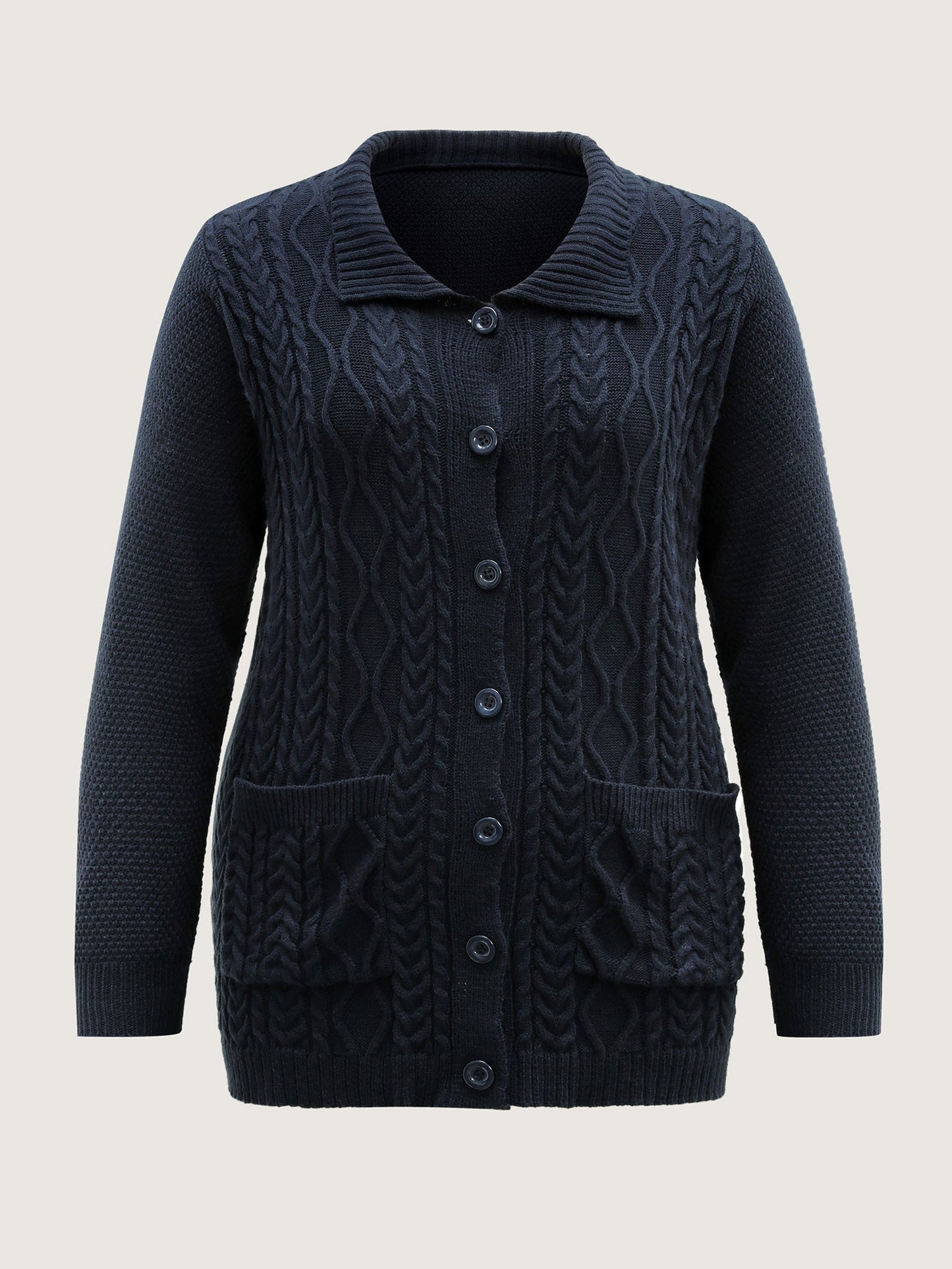 Mixed Texture Cable Stitch Pockets Knit Cardigan