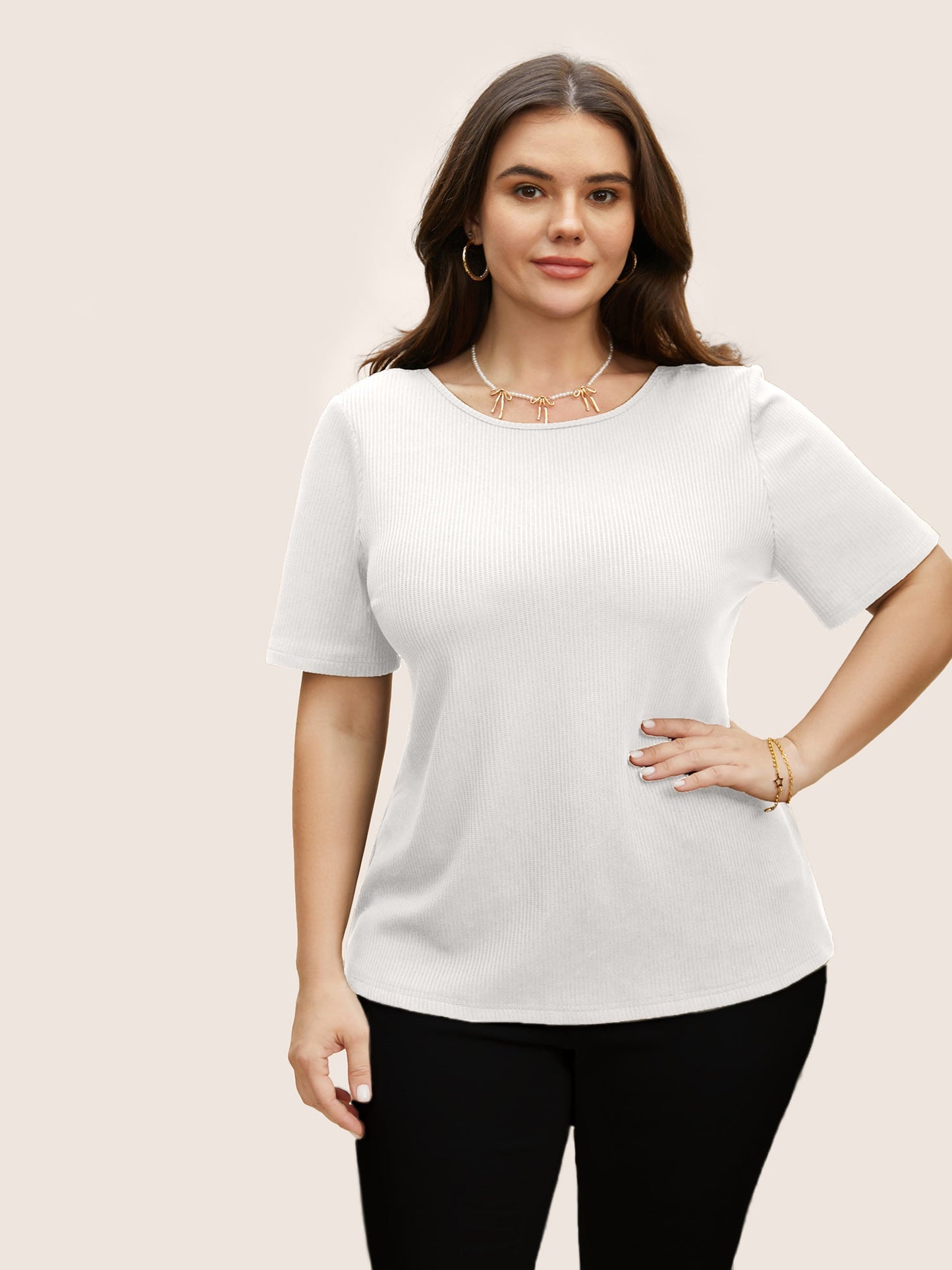 Round Neck Contrast Back Tie Knot T-shirt