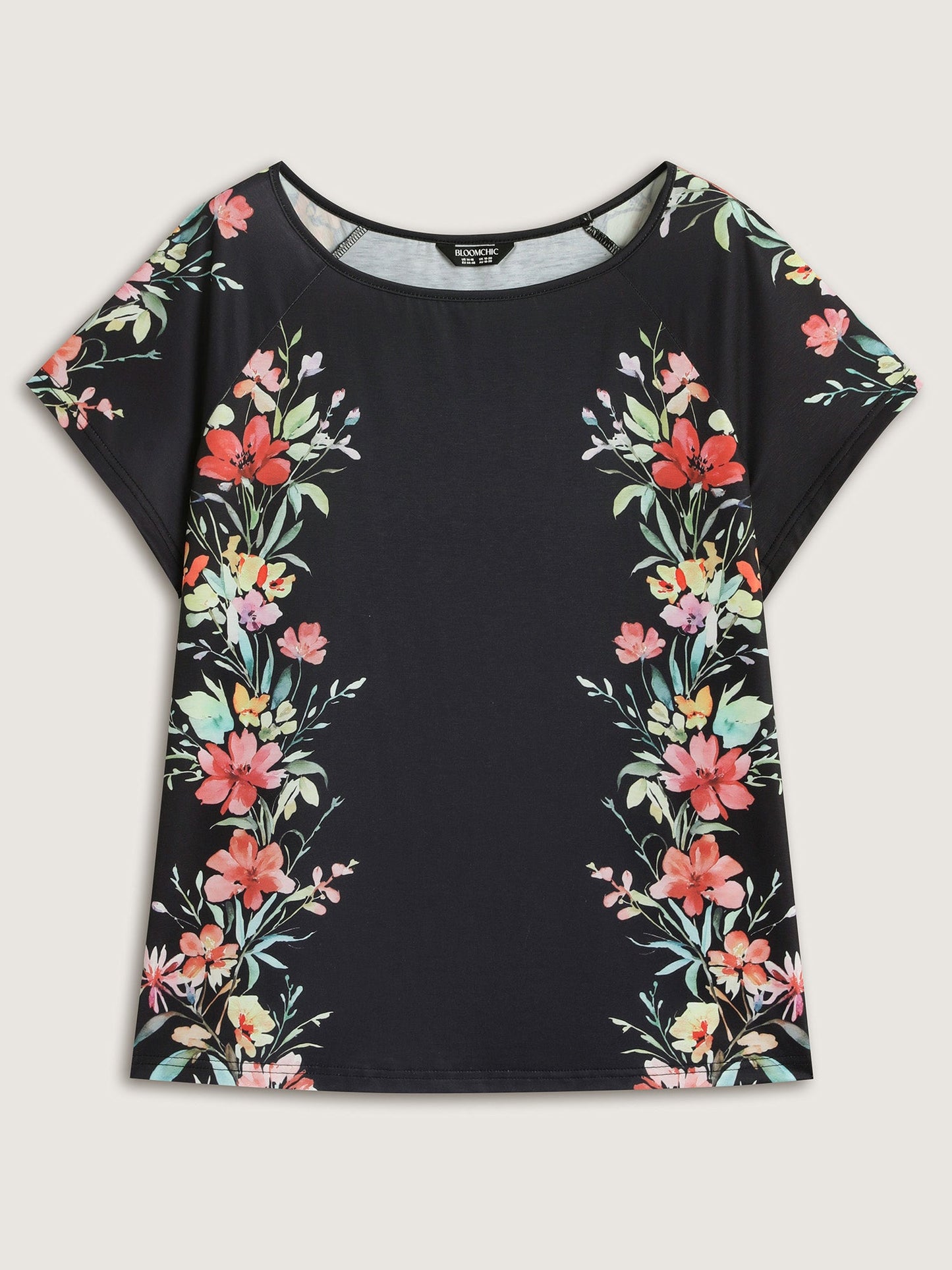 Floral Print Solid Round Neck T-Shirt