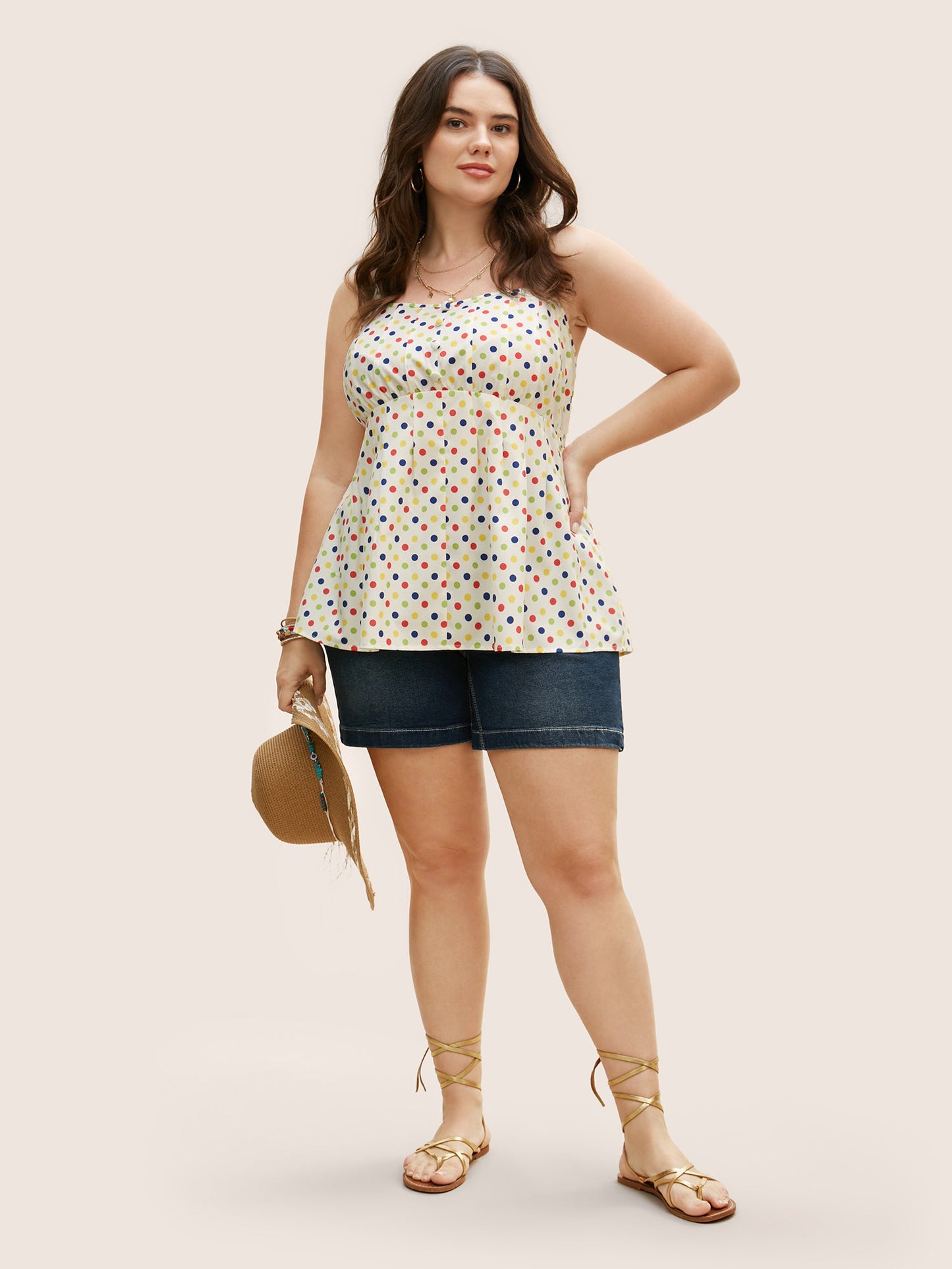 Colored Polka Dot Button Detail Cami Top