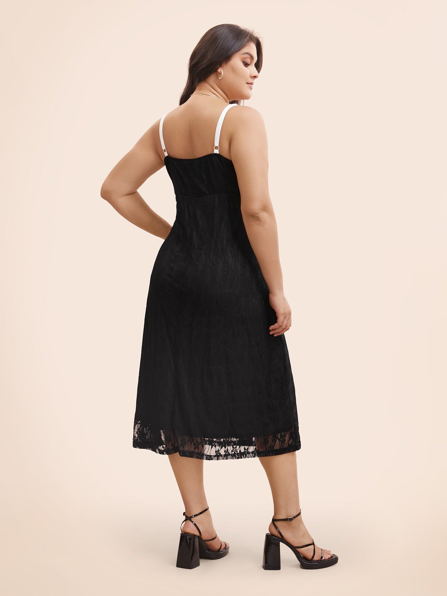 Contrast Tie Knot Lace Panel Cami Dress