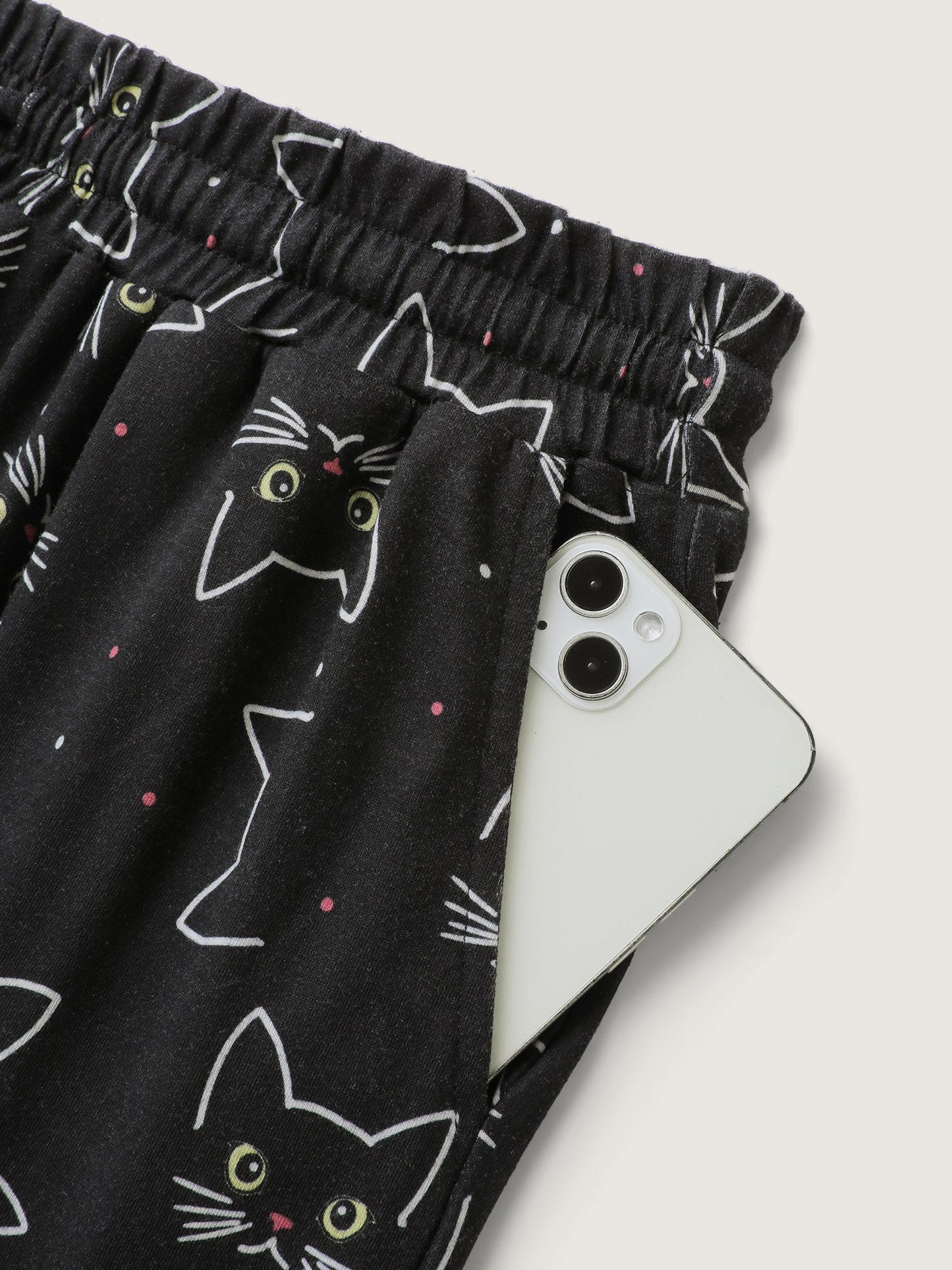 Meow Halloween Print Wide-Leg Lounge Pants