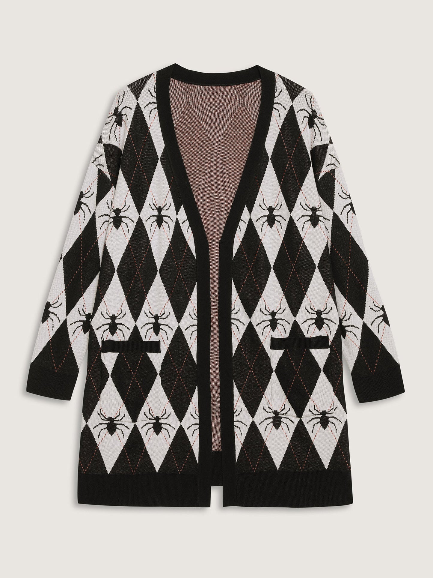 Spider Check Jacquard Pockets Knit Cardigan