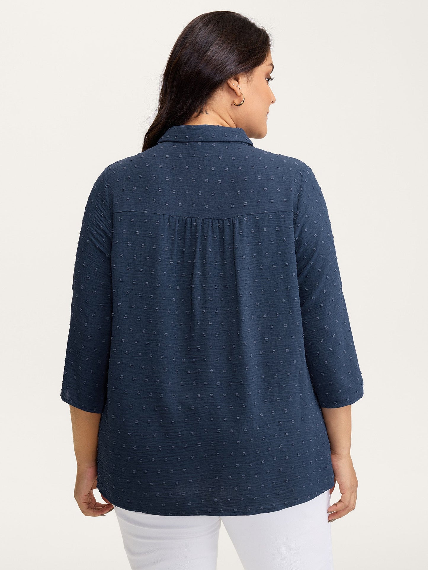 Textured Lace Trim Button-Down Shirt