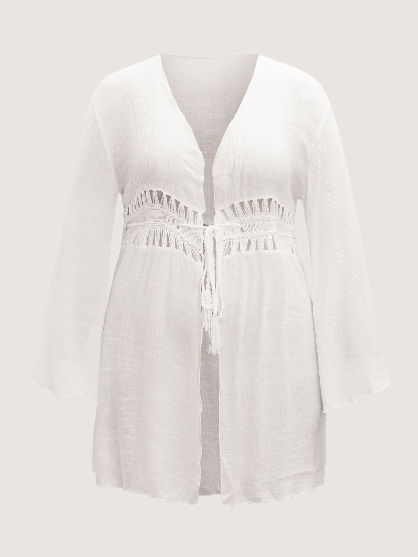 Crochet Lace-Up Tassel Tie Swim Cover-Up