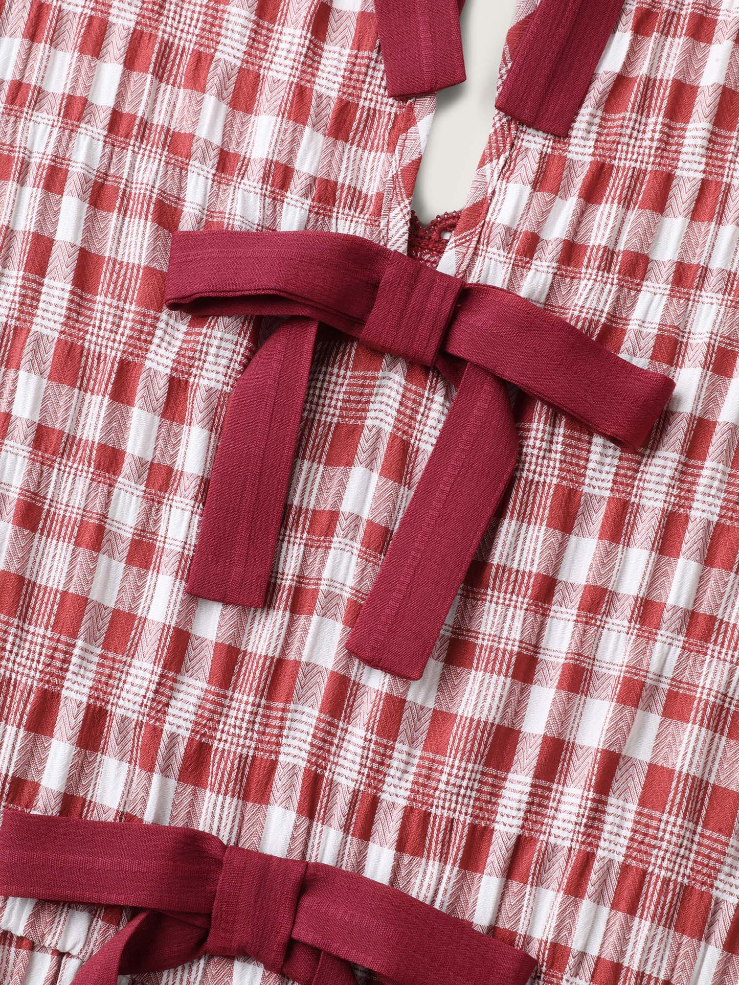 Gingham Print Stretchy Waist Back-Tie Midi Dress