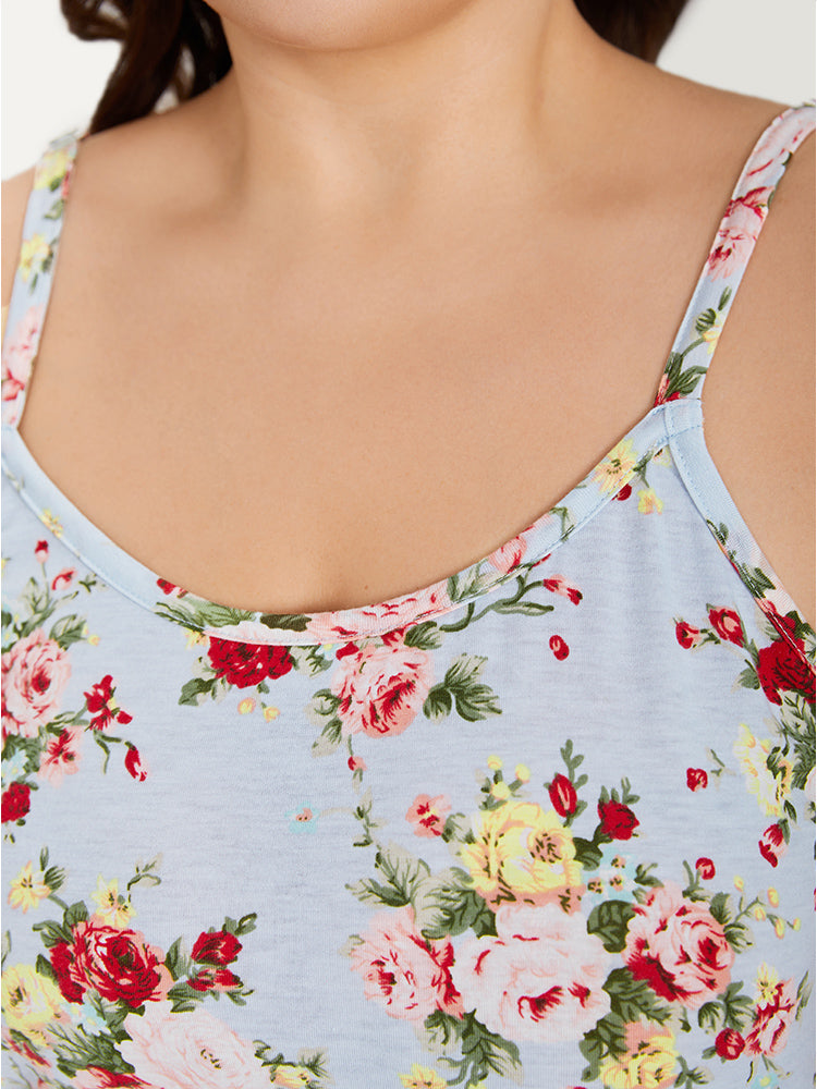 Floral Print Crew Neck Sleep Cami Top